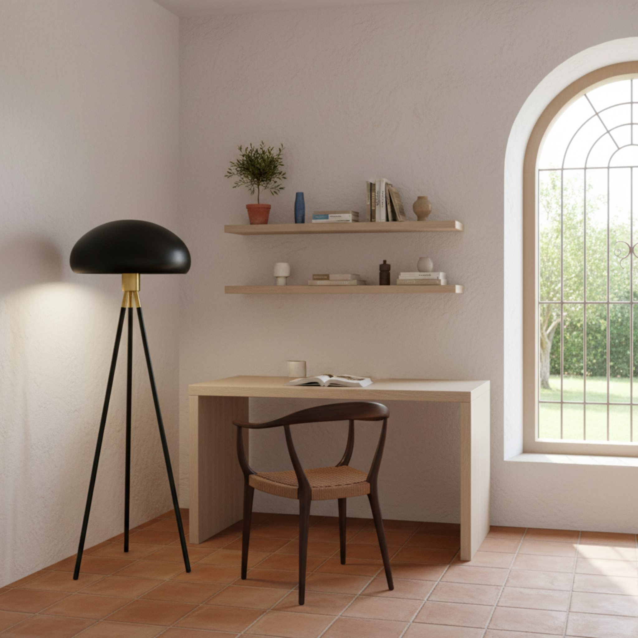 Lampadaire Trépied Noir et Or – Design Luxe pour Salon en Tunisie