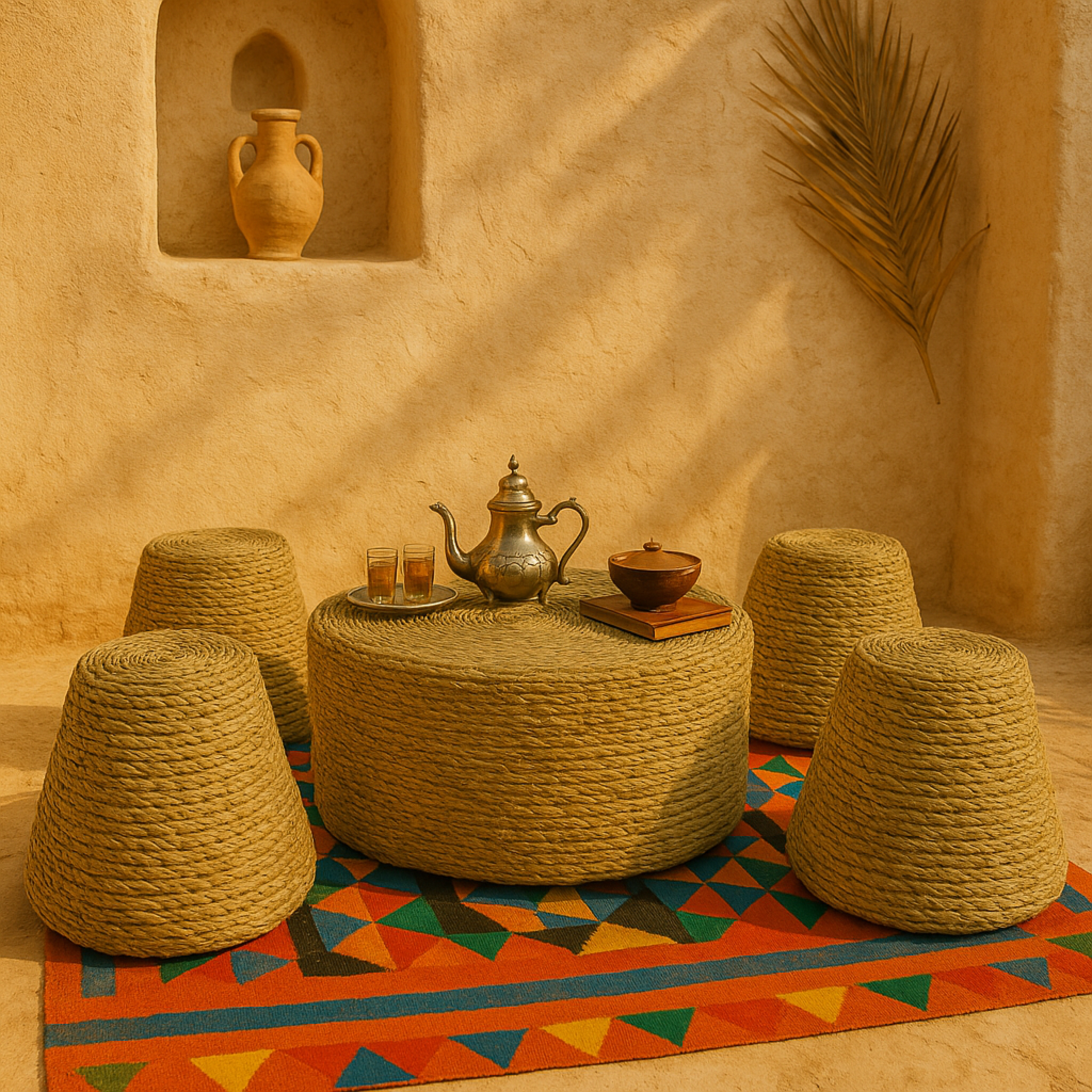 Table + 4 tabourets halfa | Design artisanal durable | Fiolla Home