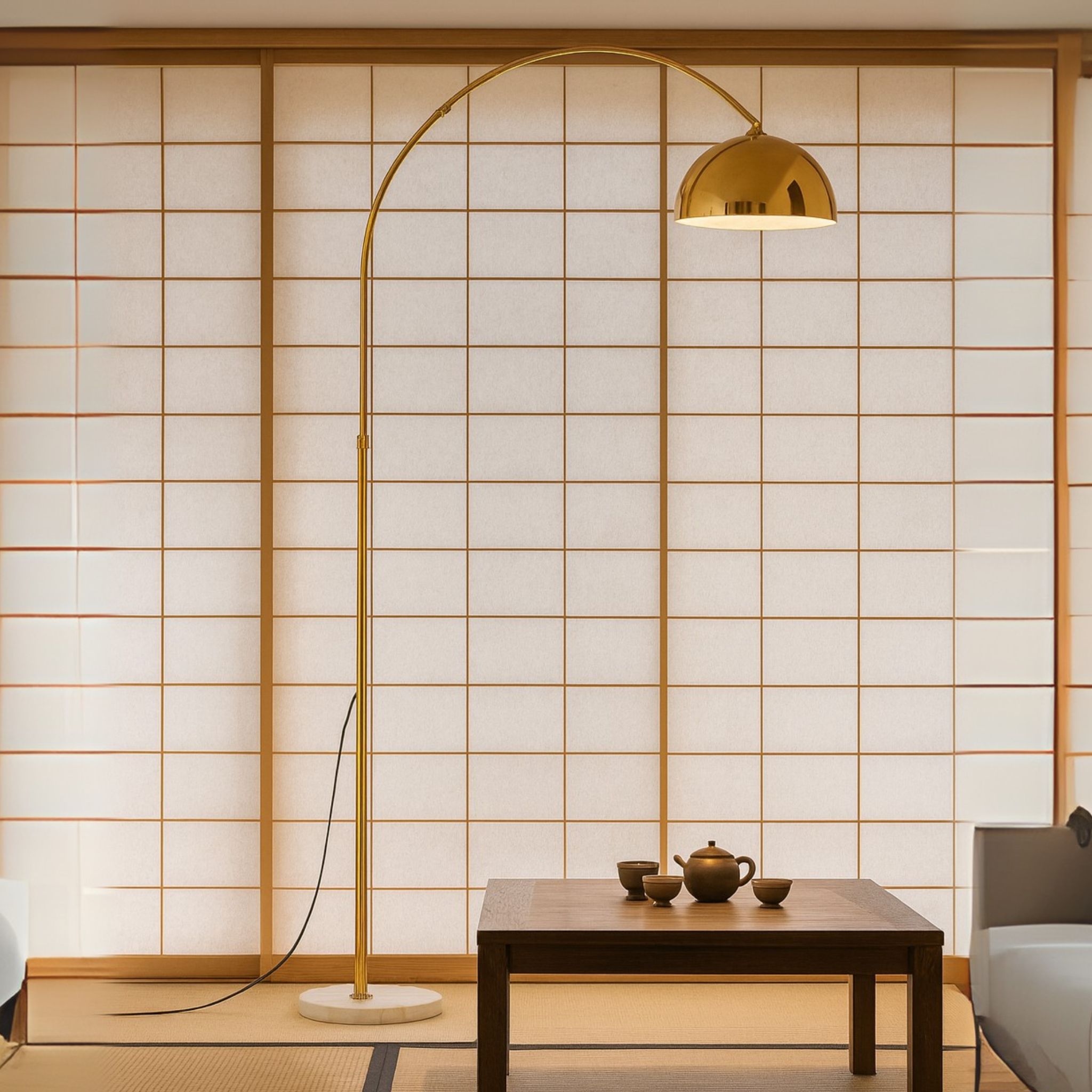 Lampadaire arc doré LED Tunisie | Design moderne | Fiolla Home