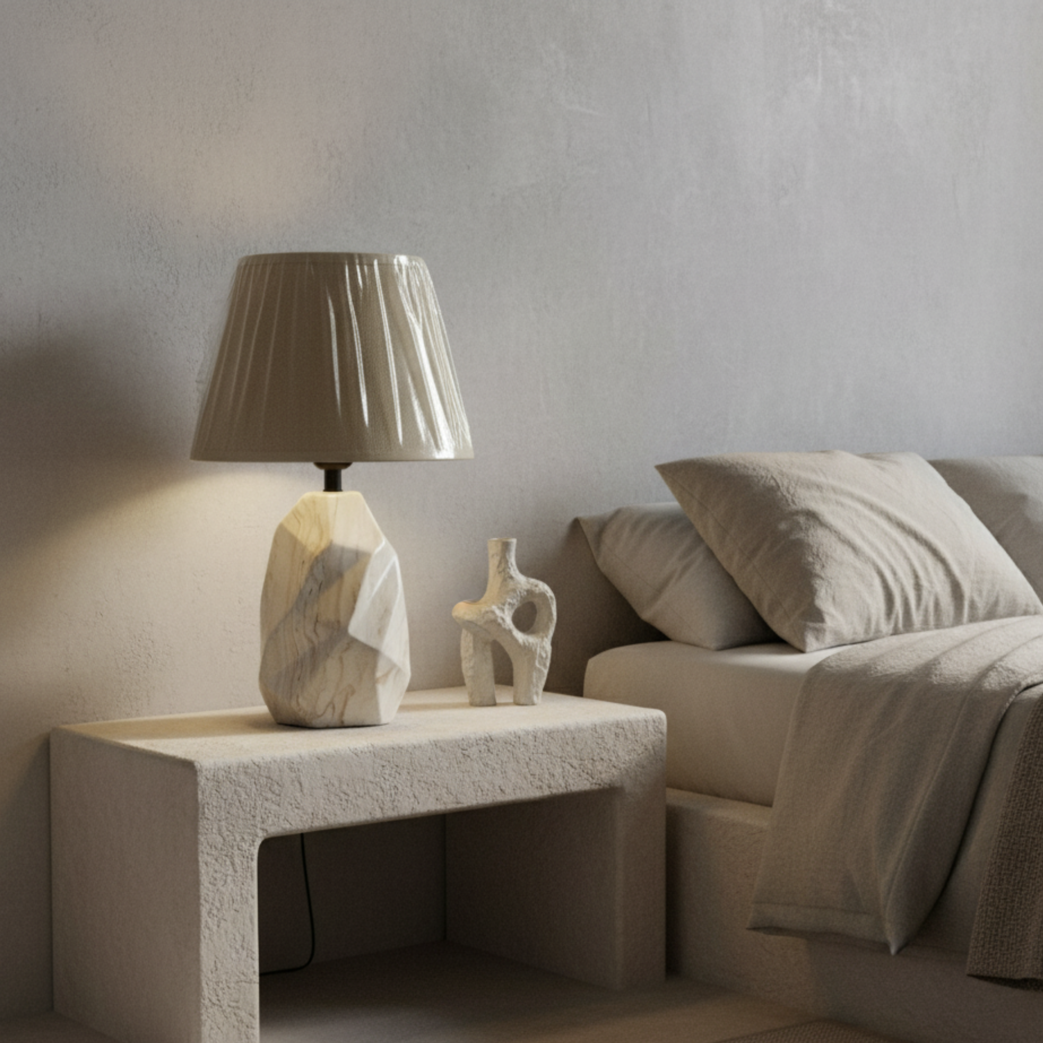 Veilleuse Facettée Sable | Abat-jour Lin | Fiolla Home Tunisie