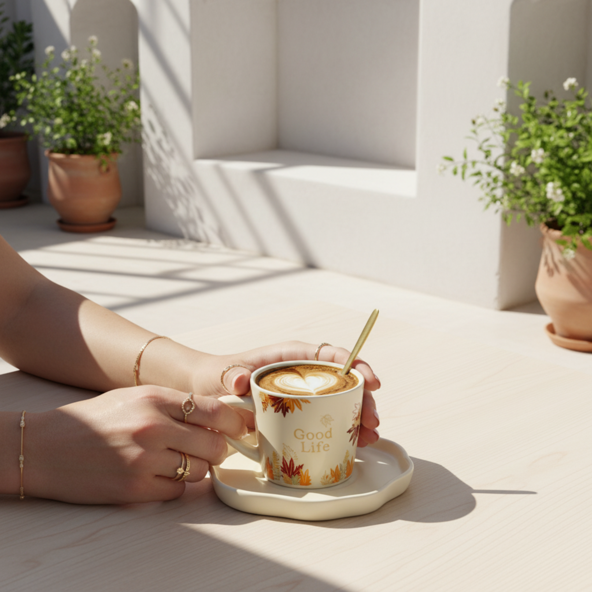 Tasse à Café "Good Life" & Soucoupe – Mug Design Céramique Tunisie