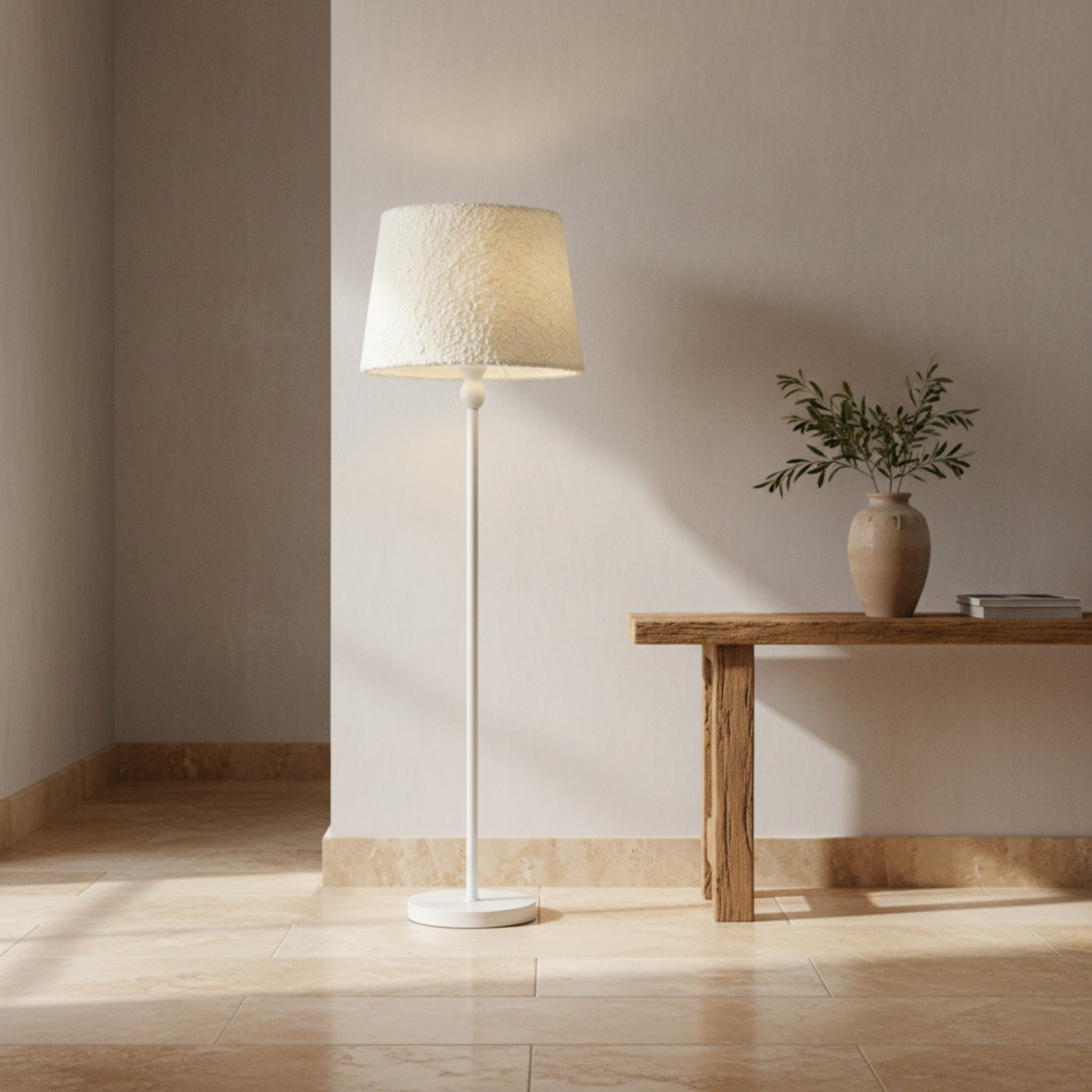 Lampadaire sur pied blanc design moderne - Lumière douce salon