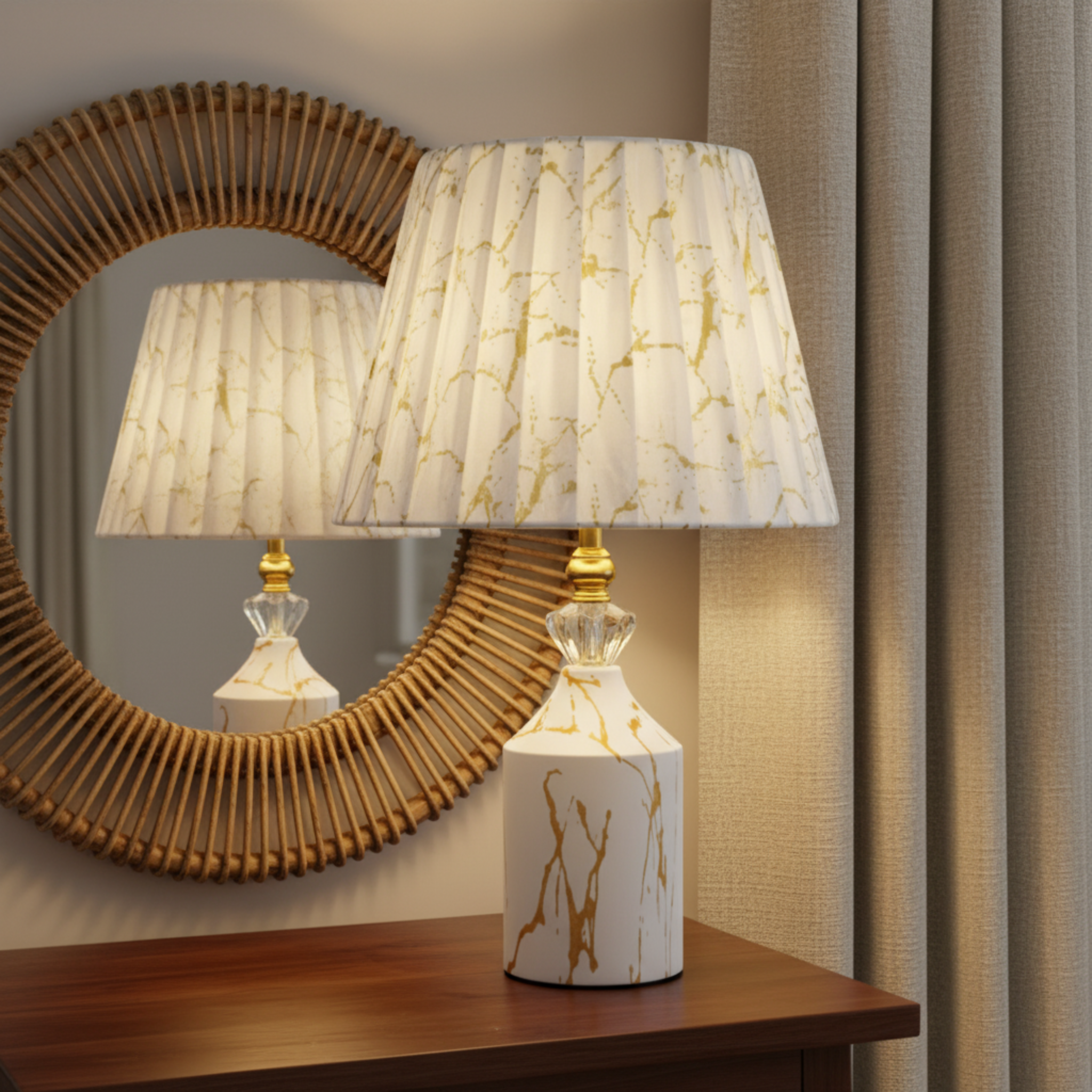 Lampe de Chevet Effet Marbre Blanc Doré | Fiolla Home