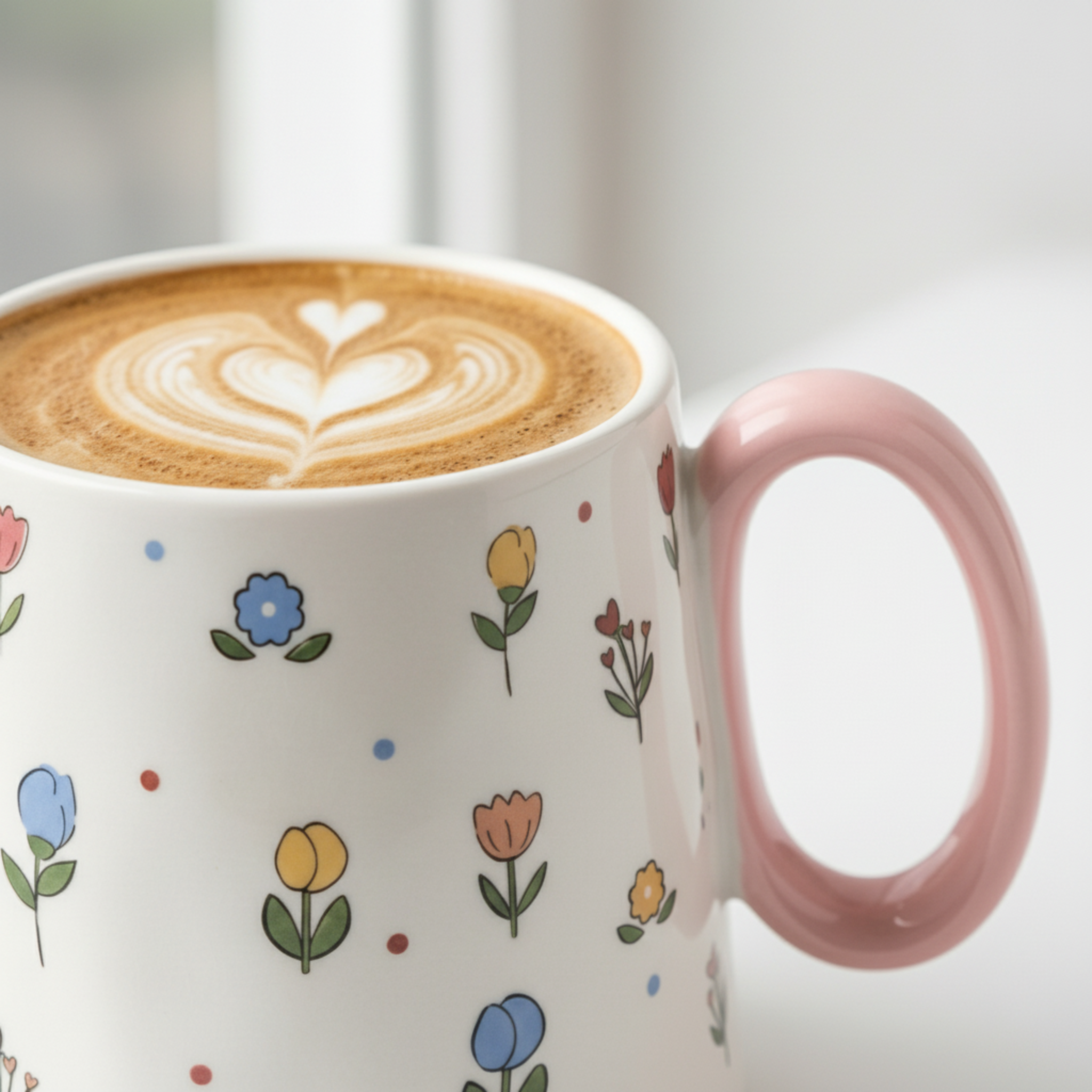 Mug Céramique "Printemps Fleuri" – Tasse Design Floral & Anse Rose