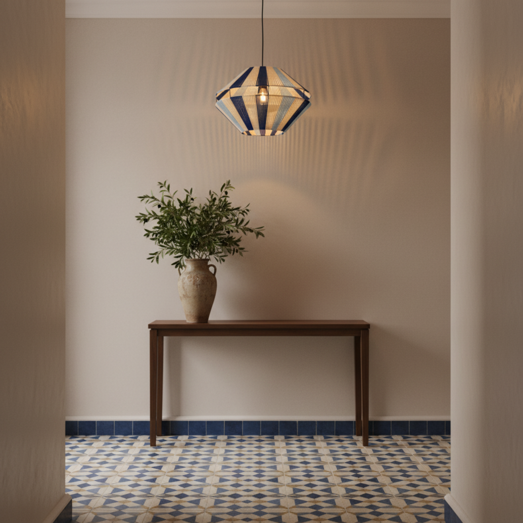 Suspension Géométrique Bleu & Blanc Fait Main | Design Méditerranéen Tunisien