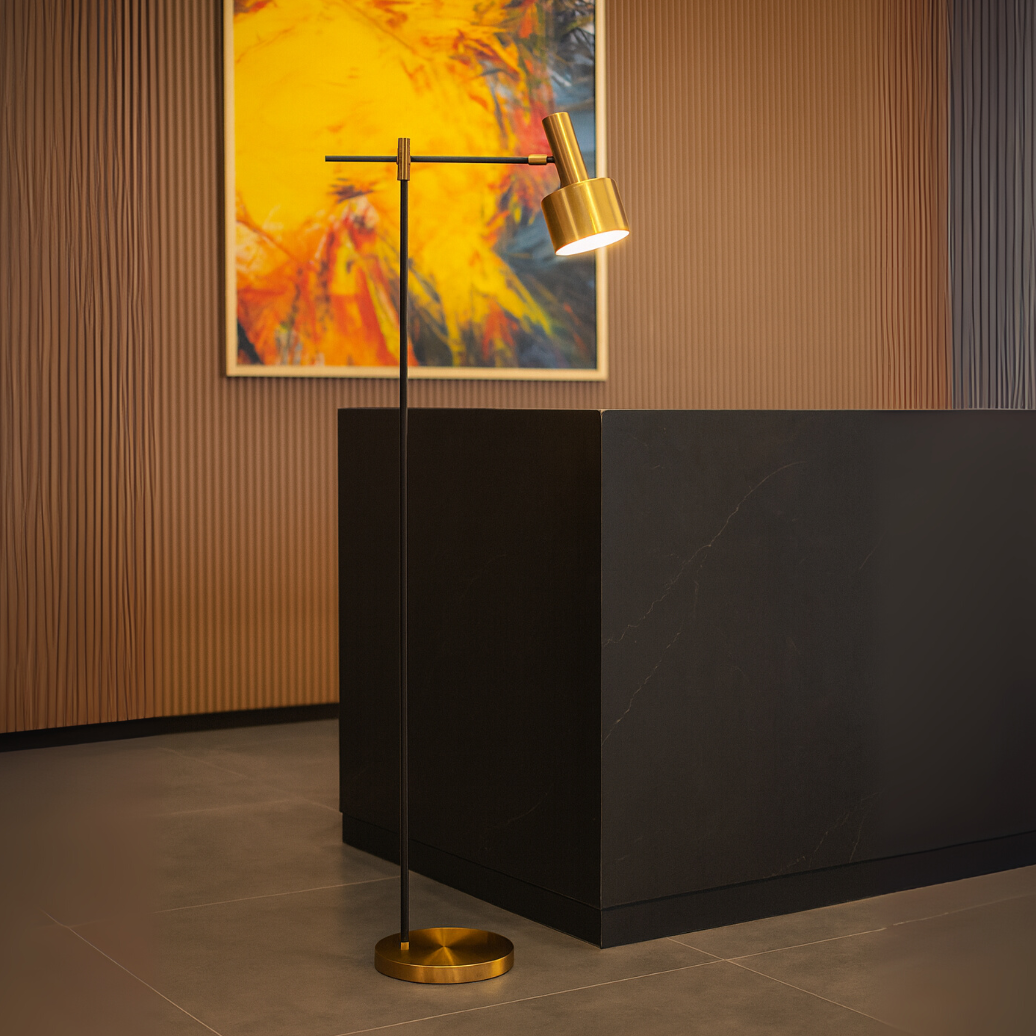 Lampadaire LED Tunisie — Moderne Noir & Laiton, Tête Orientable