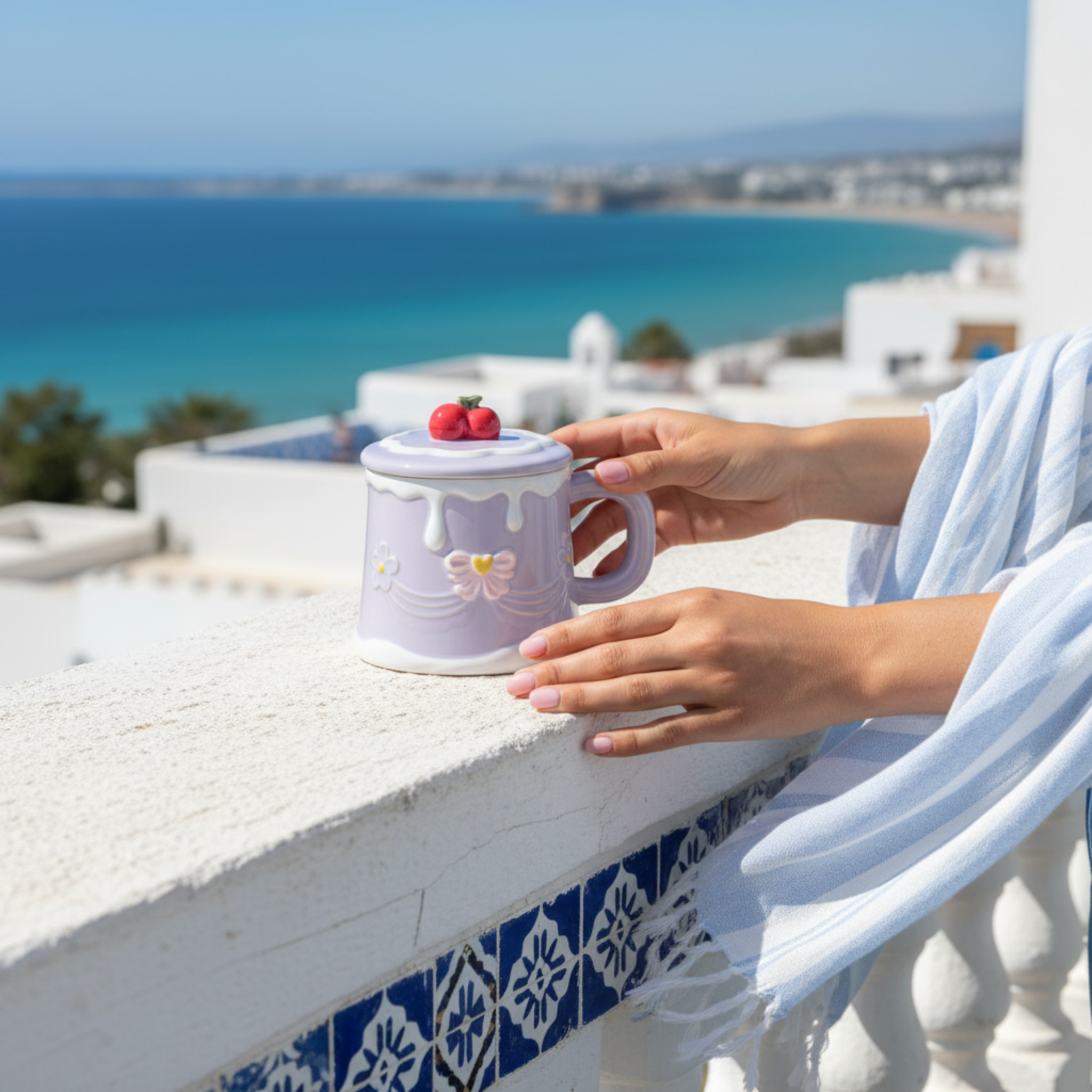 Mug Gâteau Mauve avec Couvercle Cerise – Idée Cadeau Originale Tunisie