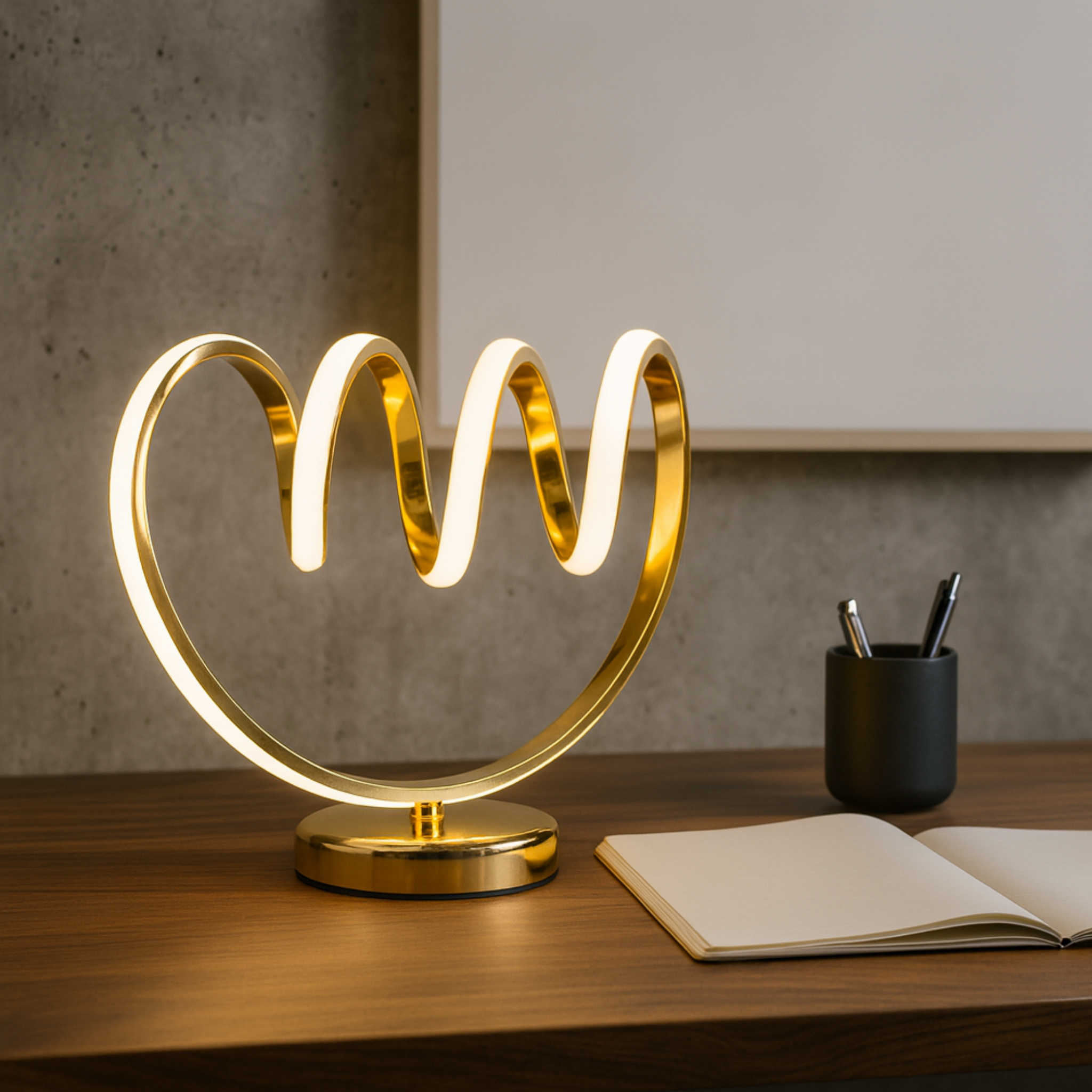 Veilleuse Spirale LED Dorée | Lampe de Bureau Chic | Fiolla Home