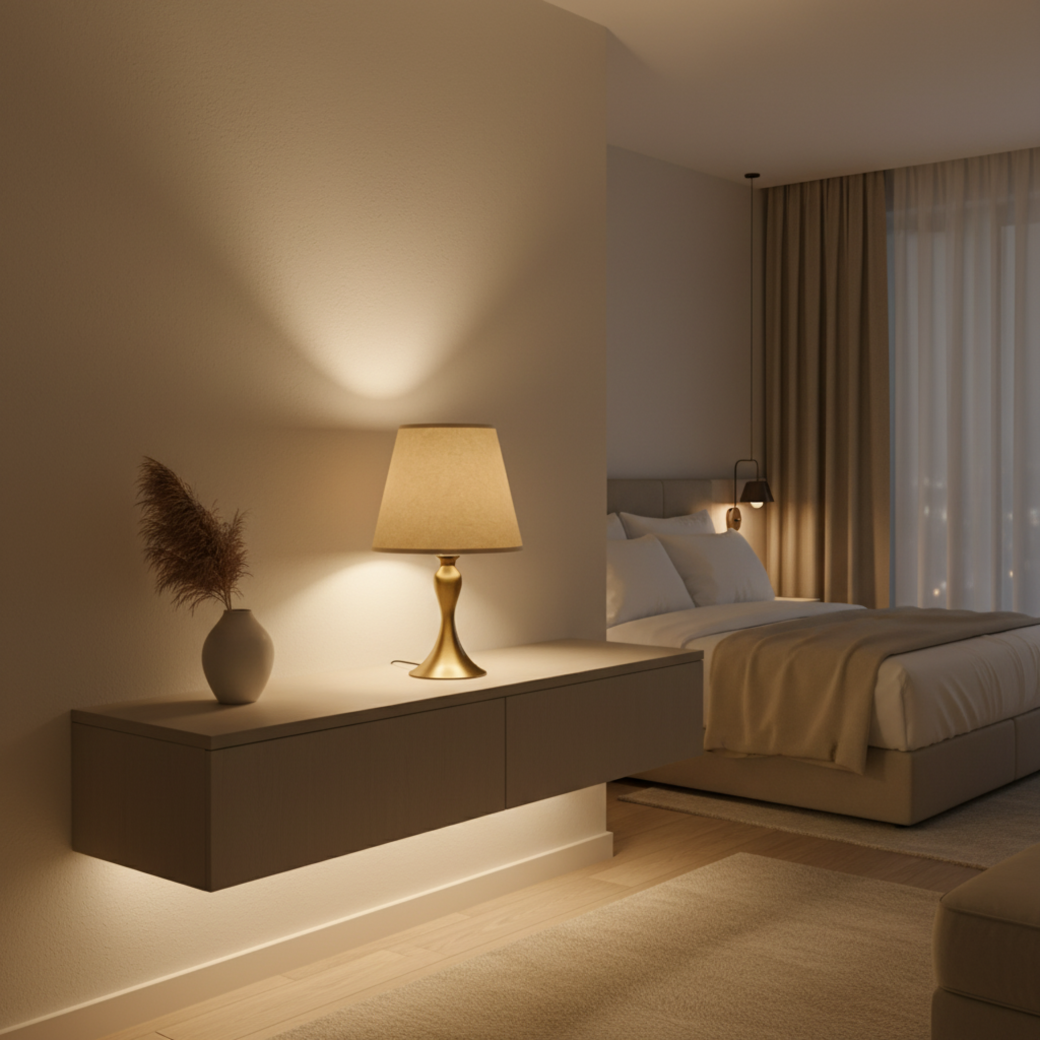 Lampe de Chevet Classique Dorée – Abat-Jour Tissu Beige