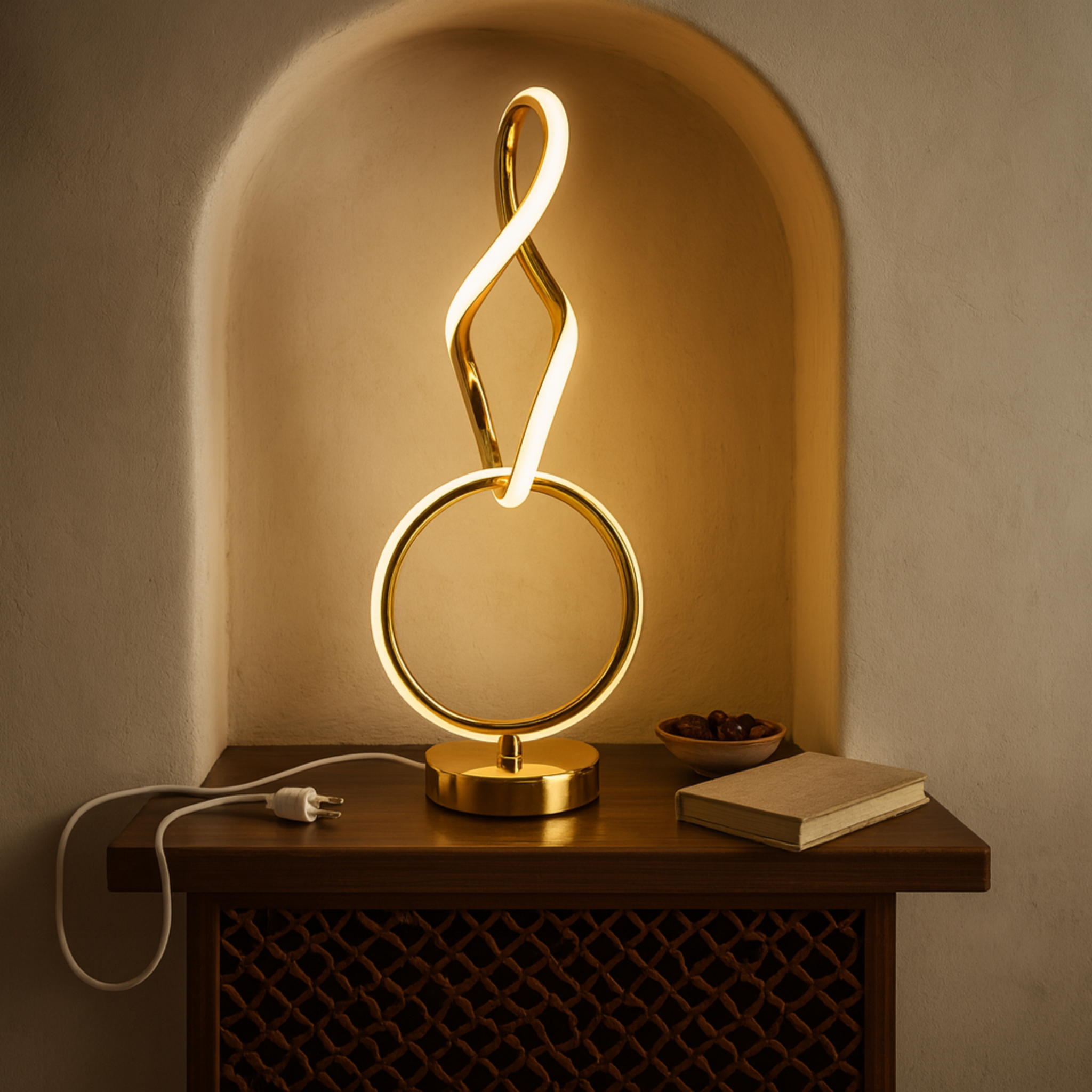 Veilleuse LED Anneau Doré & Torsade | Luminaire de Chevet | Fiolla Home