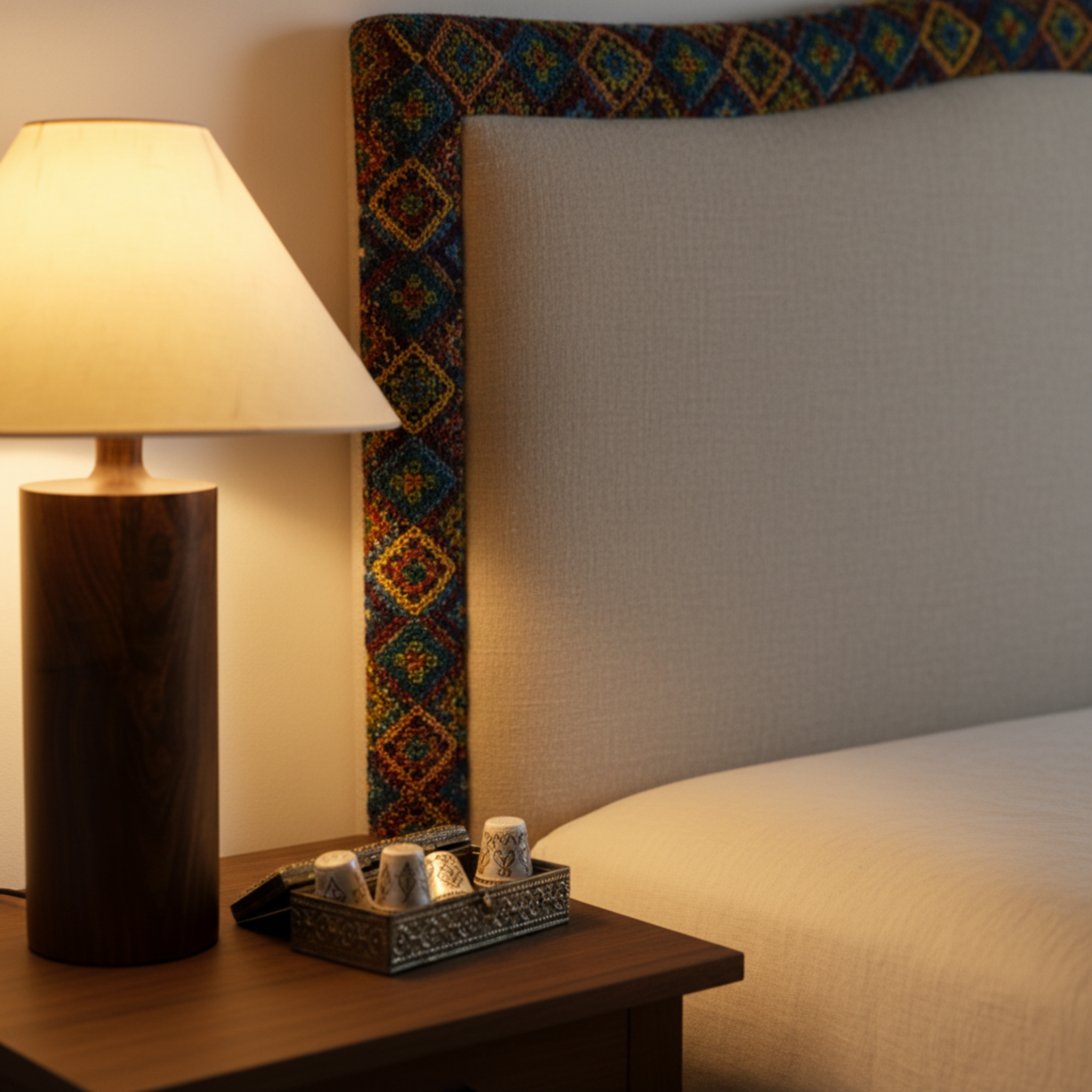 Lampe de Chevet Bois Hêtre & Lin | Fiolla Home Tunisie