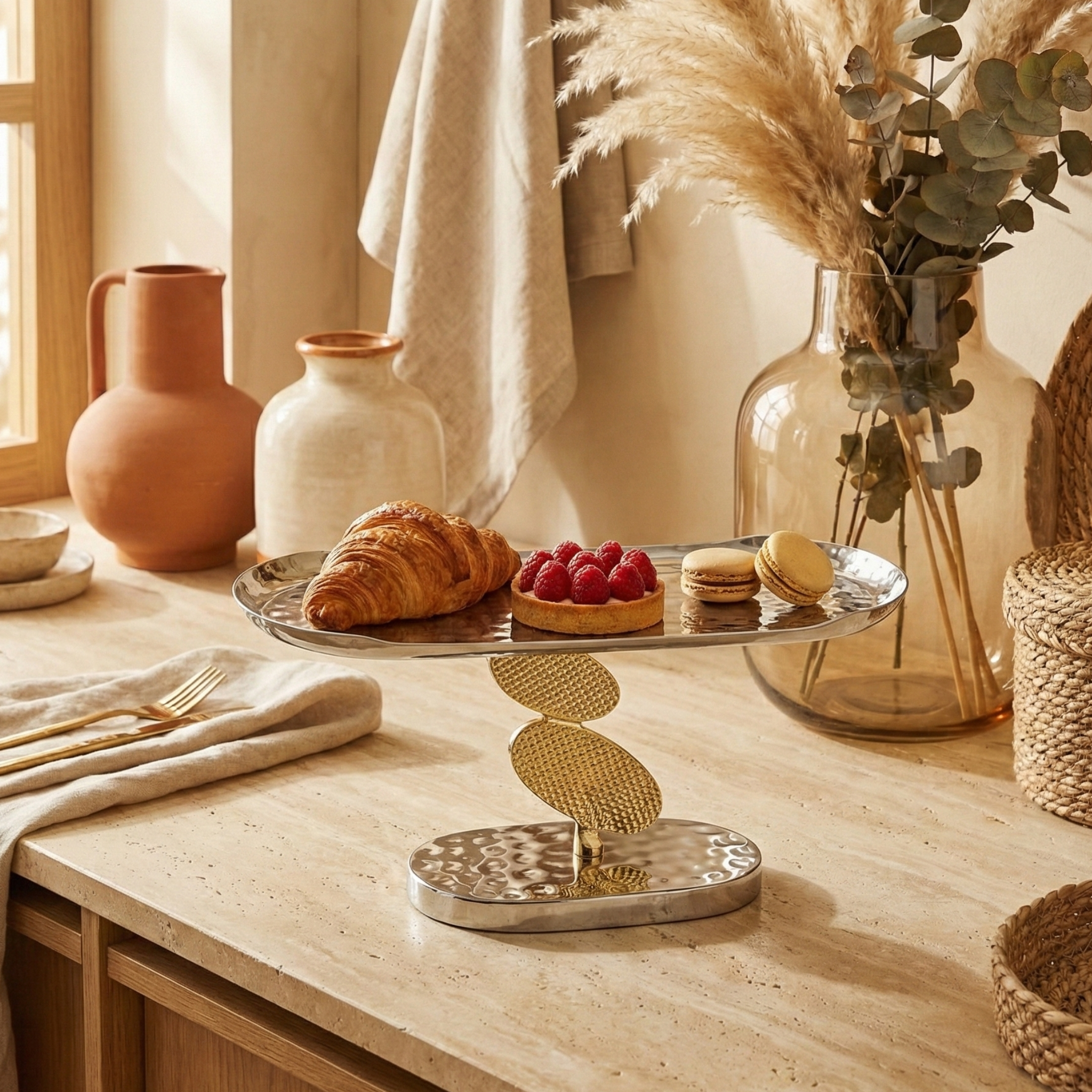 Présentoir de Table Design Cactus – Cuivre Indien & Argent Premium