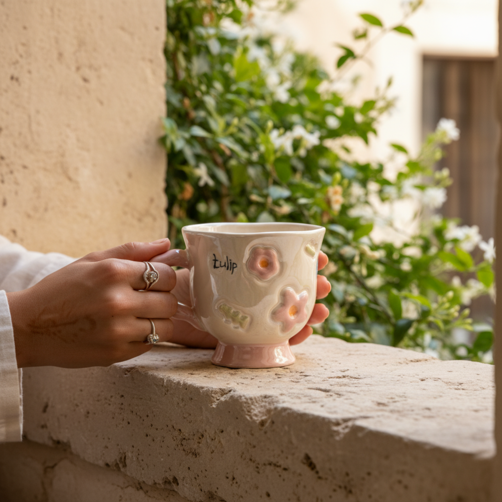 Mug Rose Design Fleur en Relief en Céramique – Style Moderne Tunisie