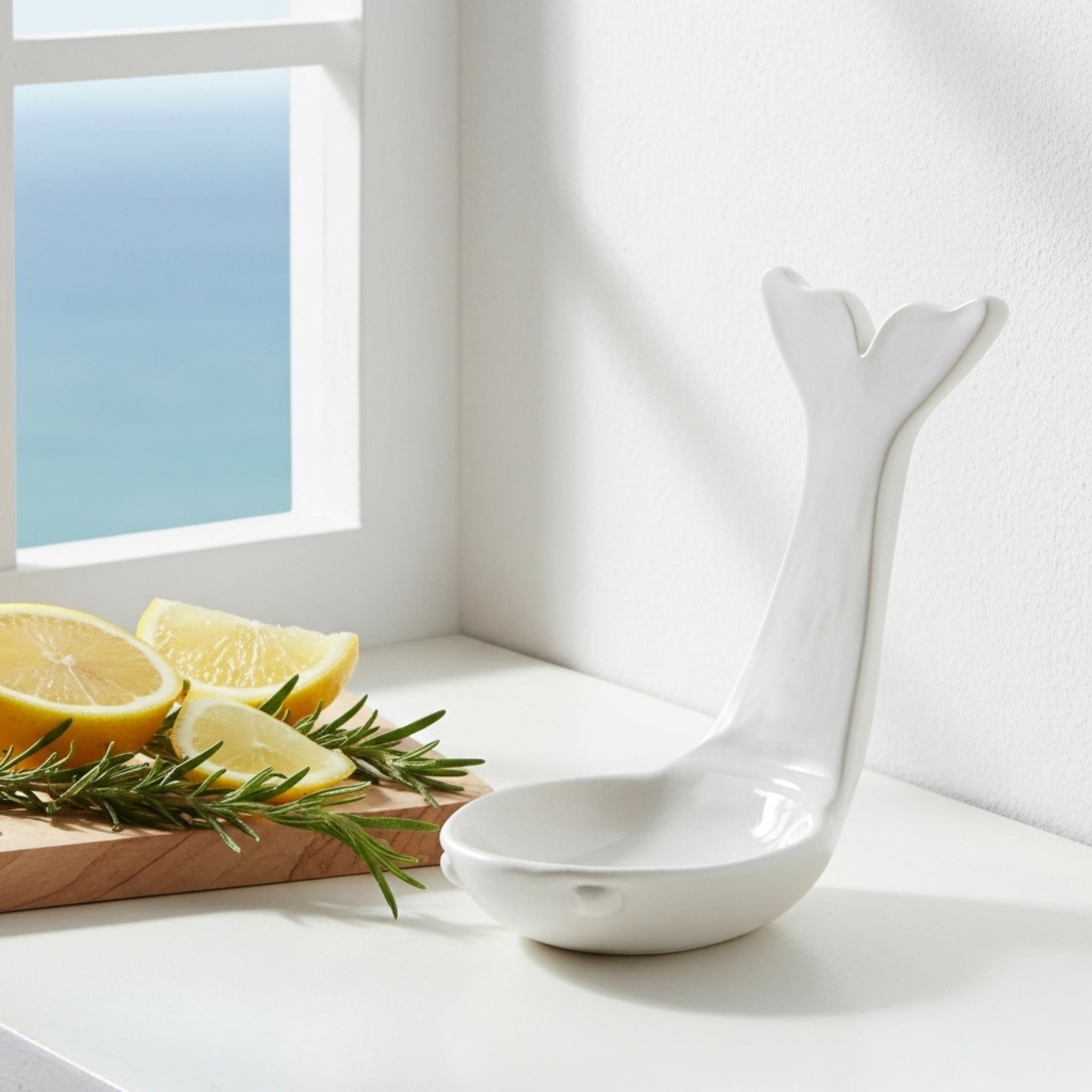 Repose-cuillère en céramique – Blanc, Handmade