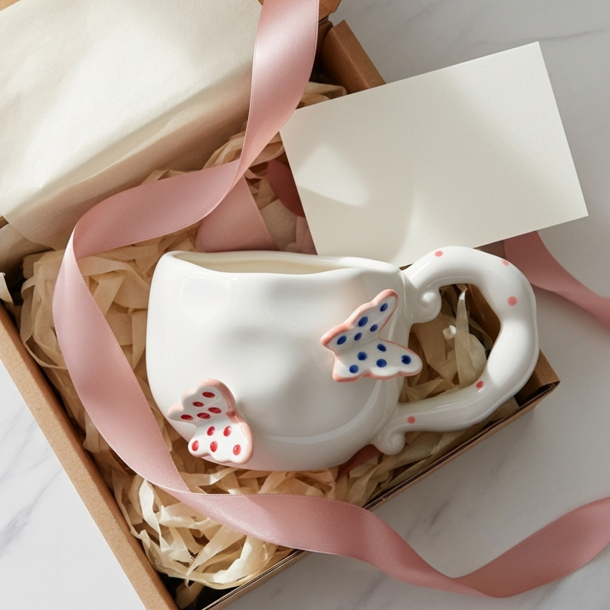 Mug Céramique Papillons Blanc – Café en Plein Air | Fiolla Home