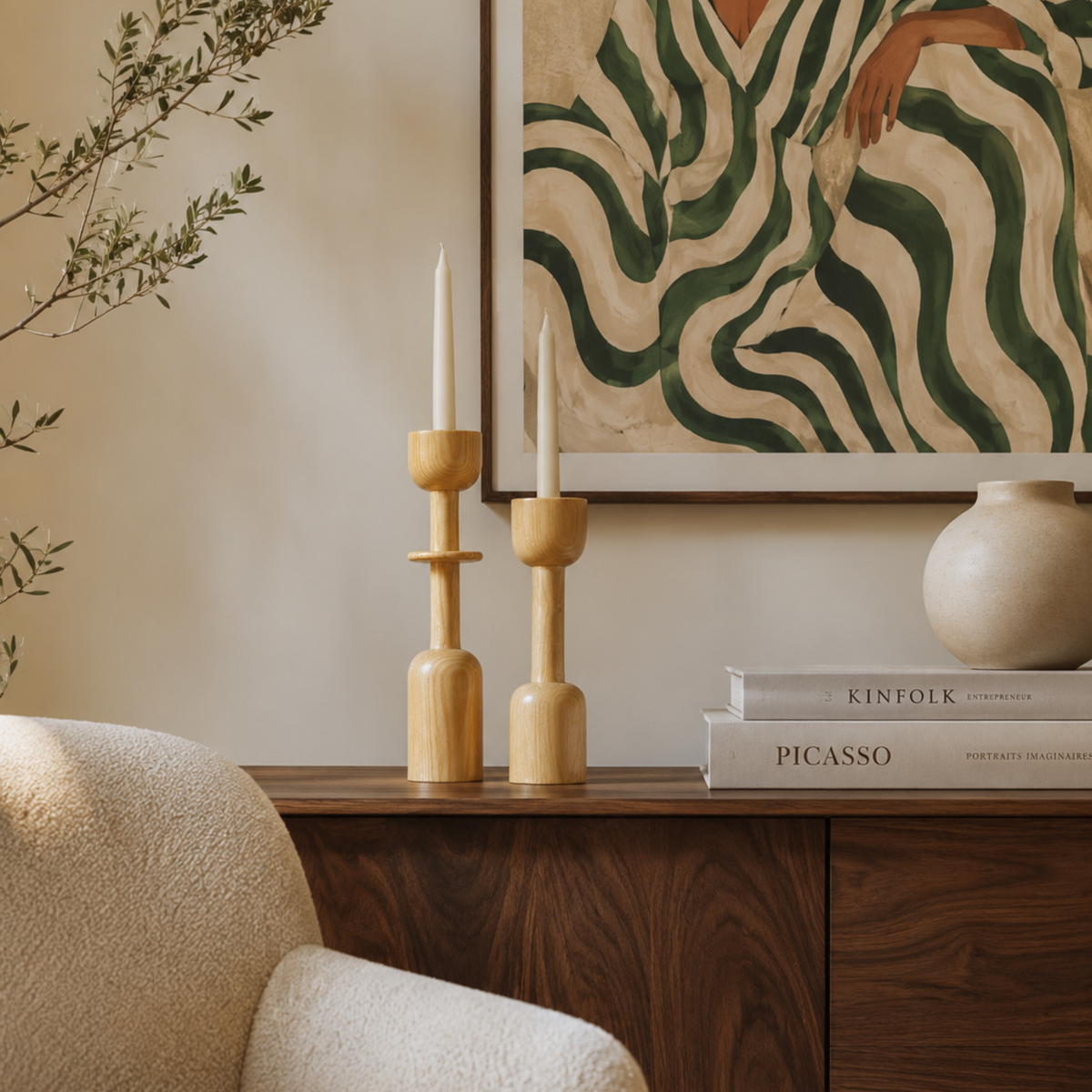 Lot 2 Bougeoirs Bois Tunisie | Porte-Bougies Clair Artisanal | Fiolla Home