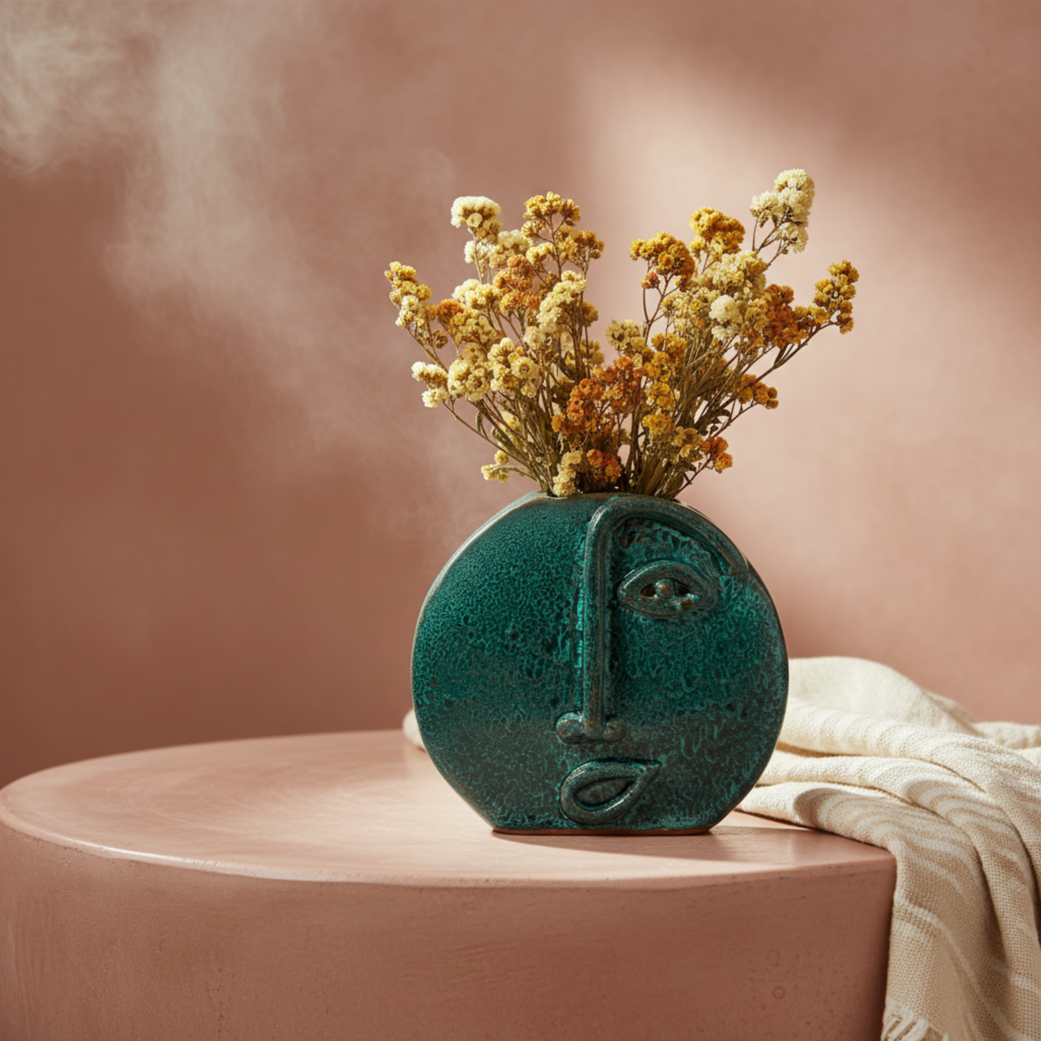 Vase Visage en Céramique Émeraude – Style Tunisien