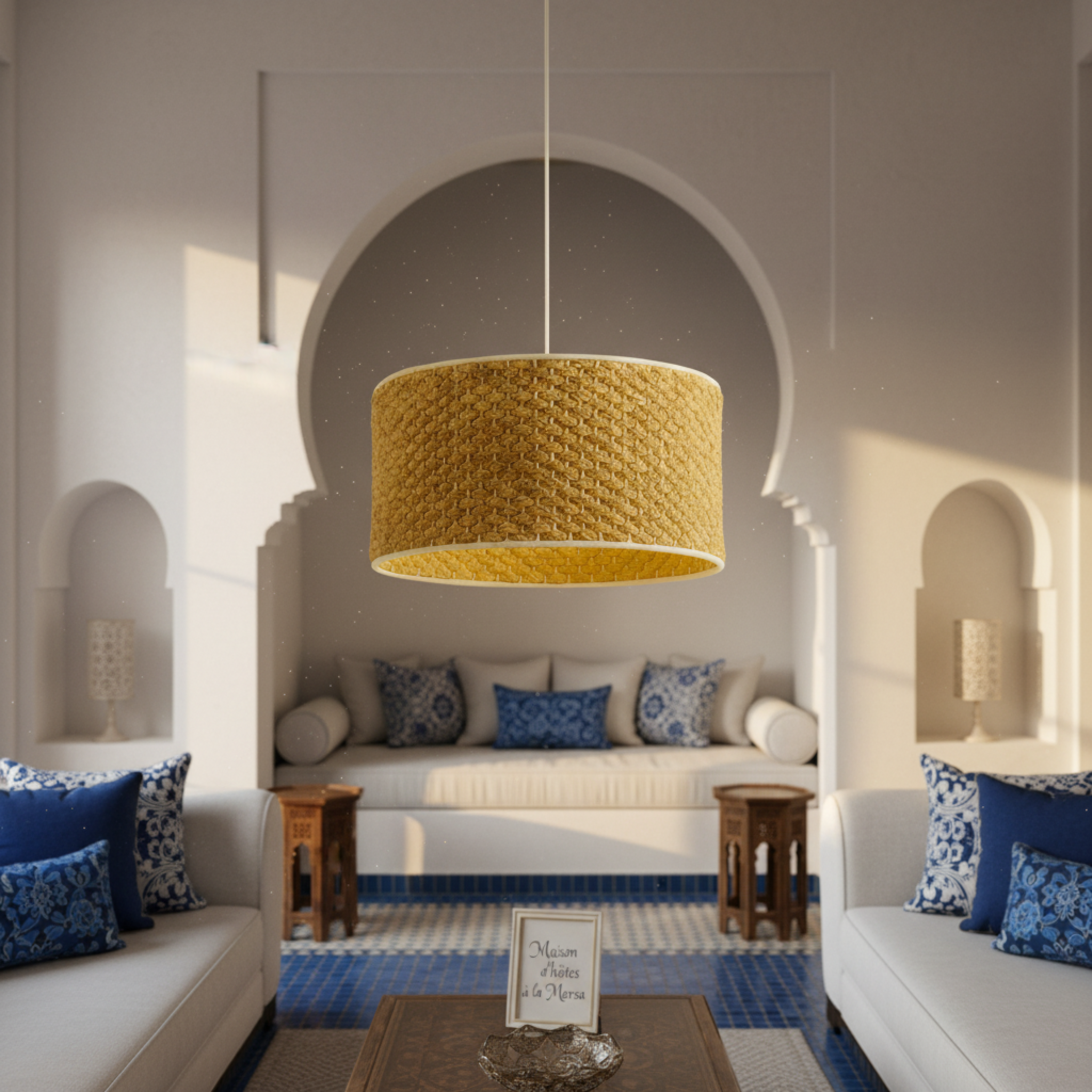 Suspension Cylindrique "Soleil Tunisien" | Fibres Tressées | Tunisie