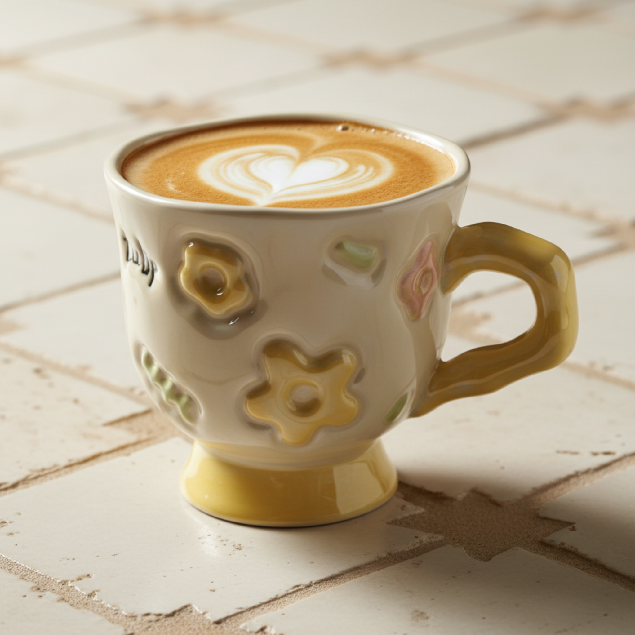 Mug Jaune Design Fleur en Relief en Céramique – Style Moderne Tunisie