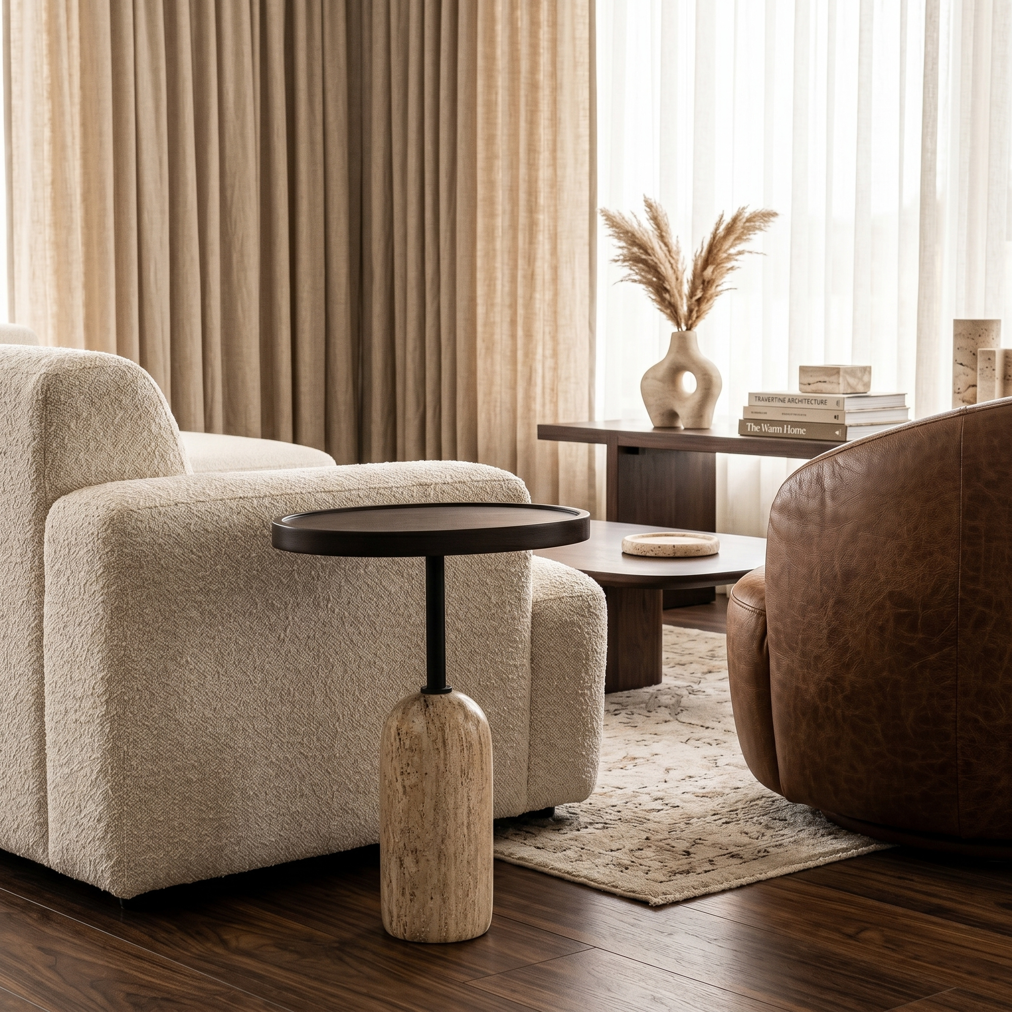 Table d'Appoint Ronde Travertin & Bois | Design | Fiolla Home