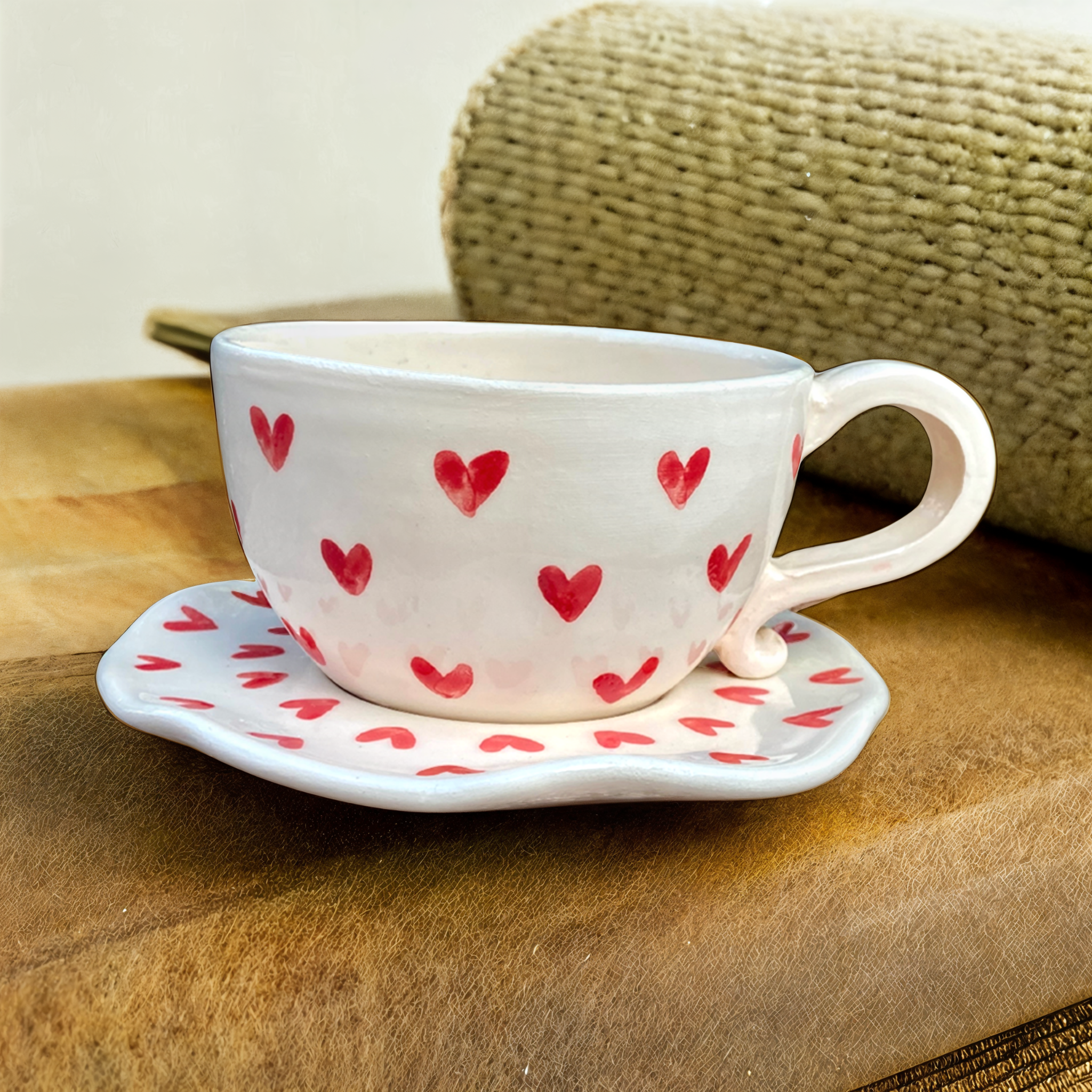 Mug Céramique Fait Main | Motifs Cœurs Romantiques | Fiolla Home