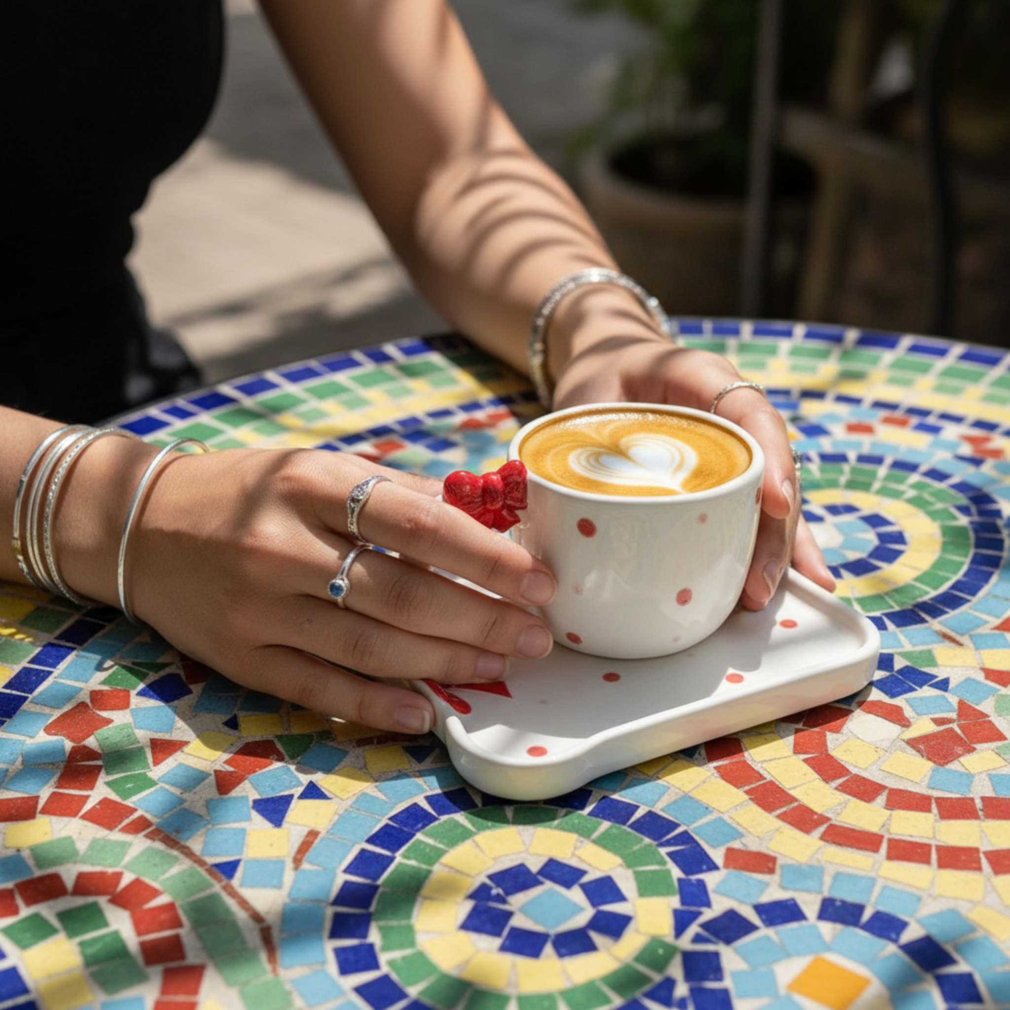 Mug & Sous-Tasse Nœud & Pois – Idée Cadeau Tunisie