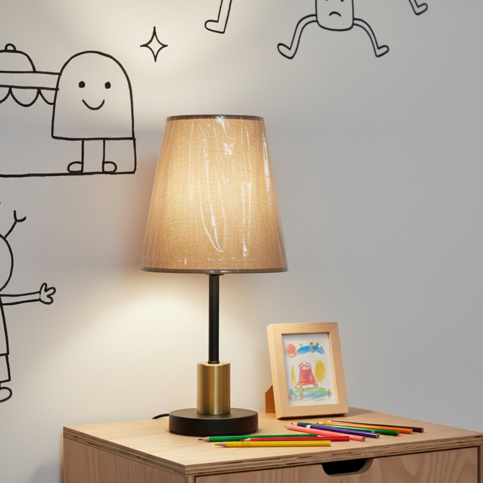 Lampe de Chevet Moderne Tunisie | Tissu Beige & Laiton | Fiolla Home