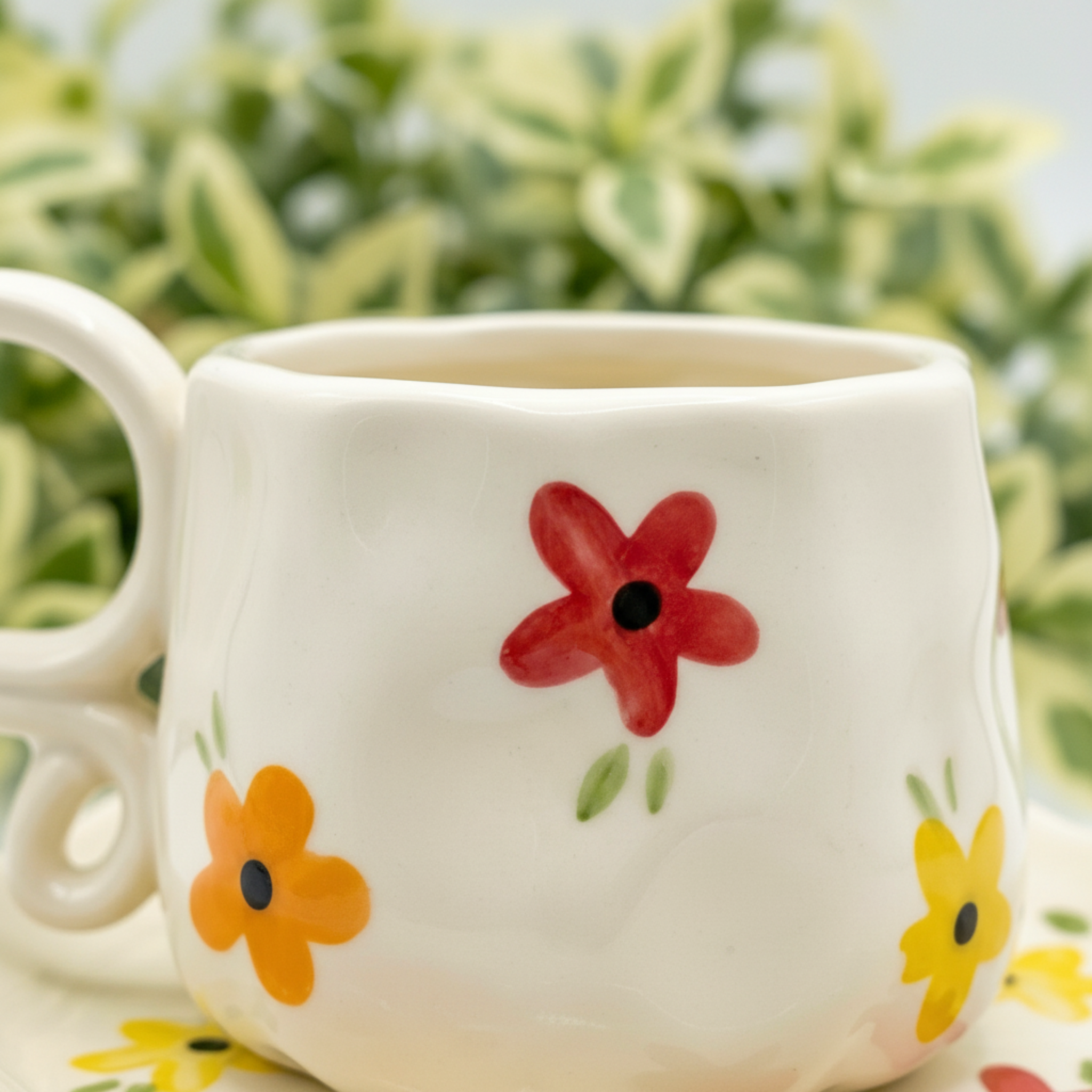 Tasse Céramique "Spring" — Mug Fleuri avec Anse Nouée Tendance