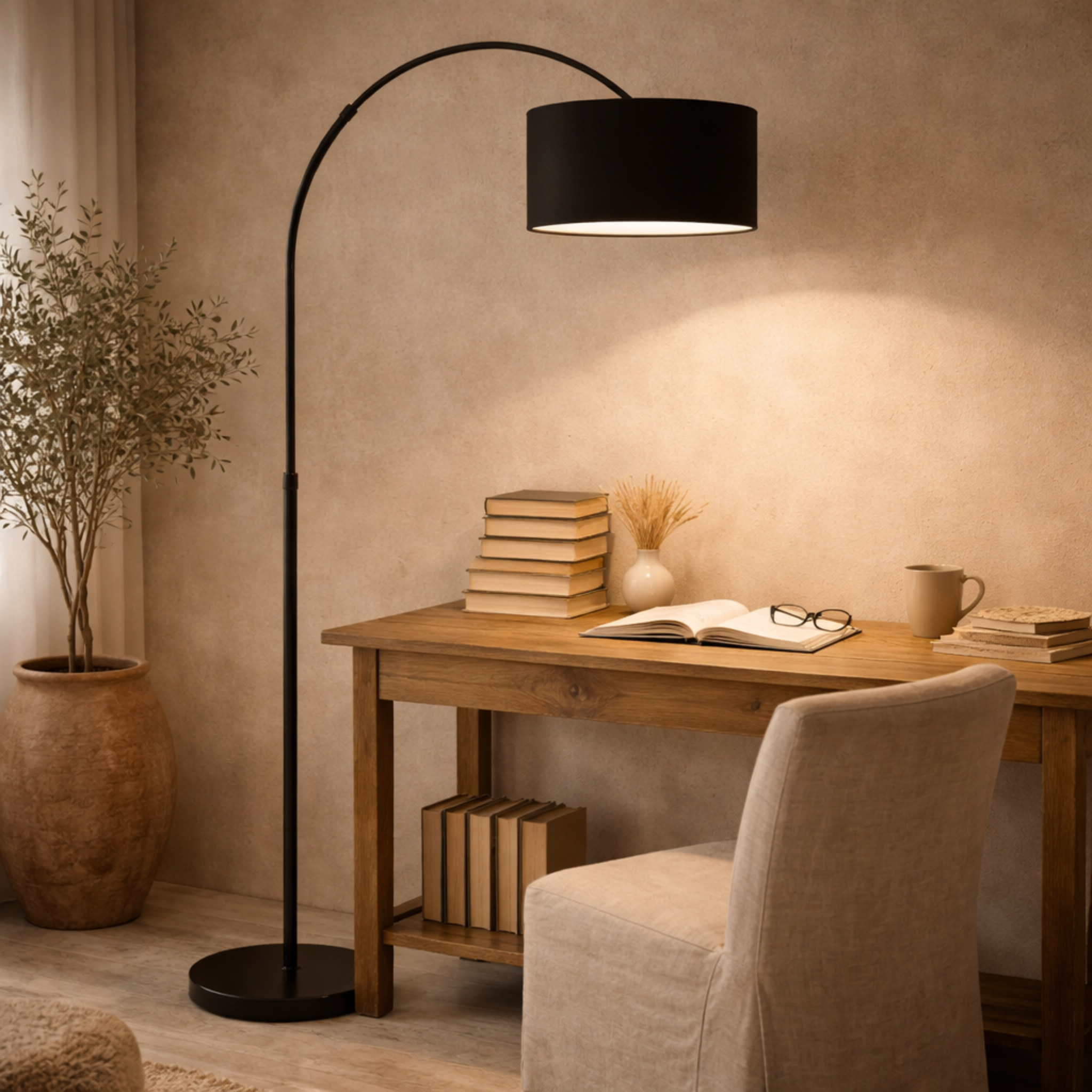 Lampadaire Arc Noir Moderne avec Abat-jour Élégant