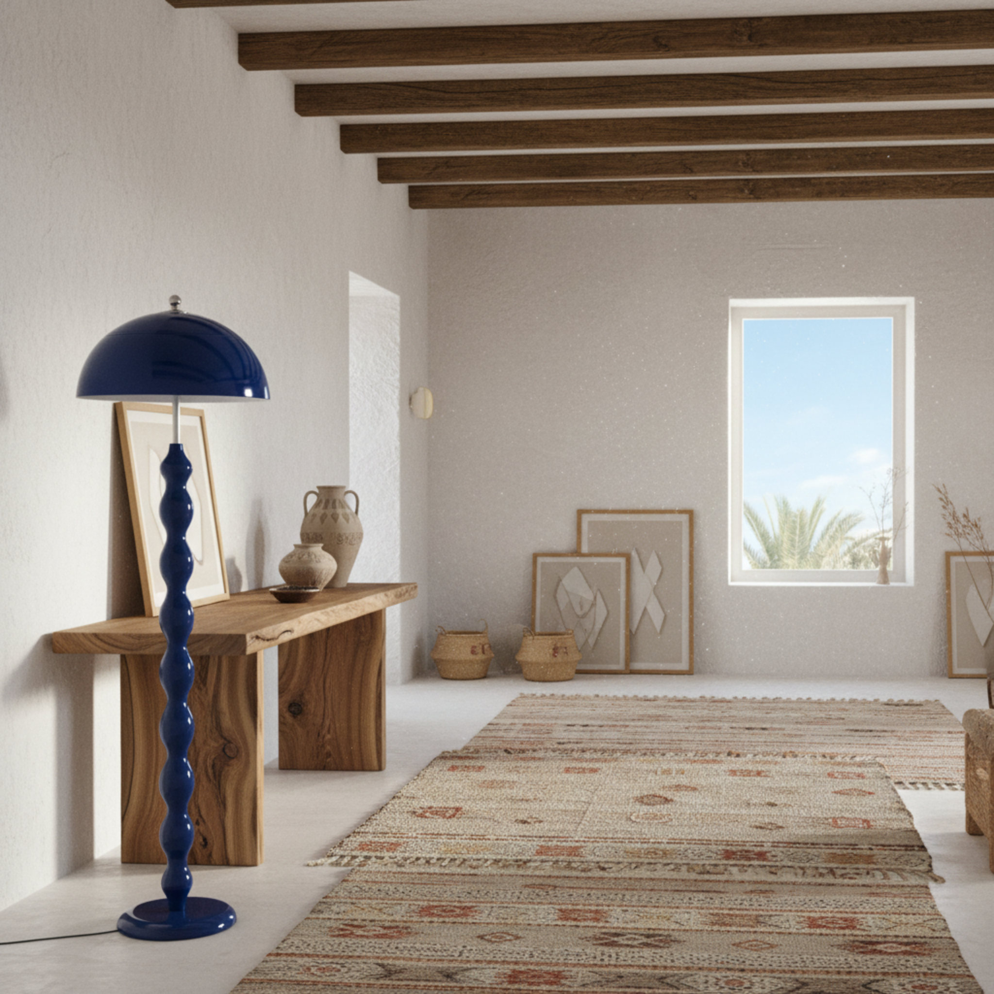 Lampadaire Design "Totem" Bleu | Luminaire Salon Style Nature & Rétro Tunisie