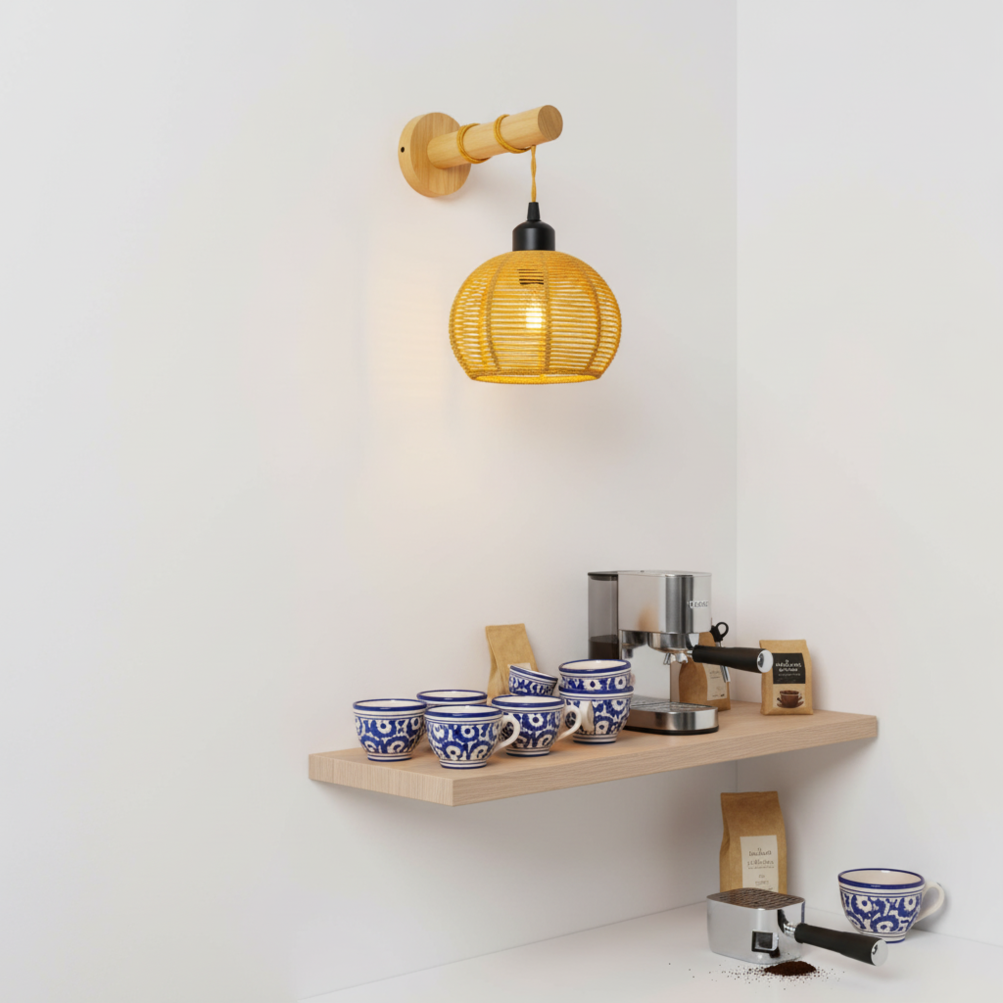 Applique Murale "Nasma" – Baladeuse Design en Bois et Jute Tressé