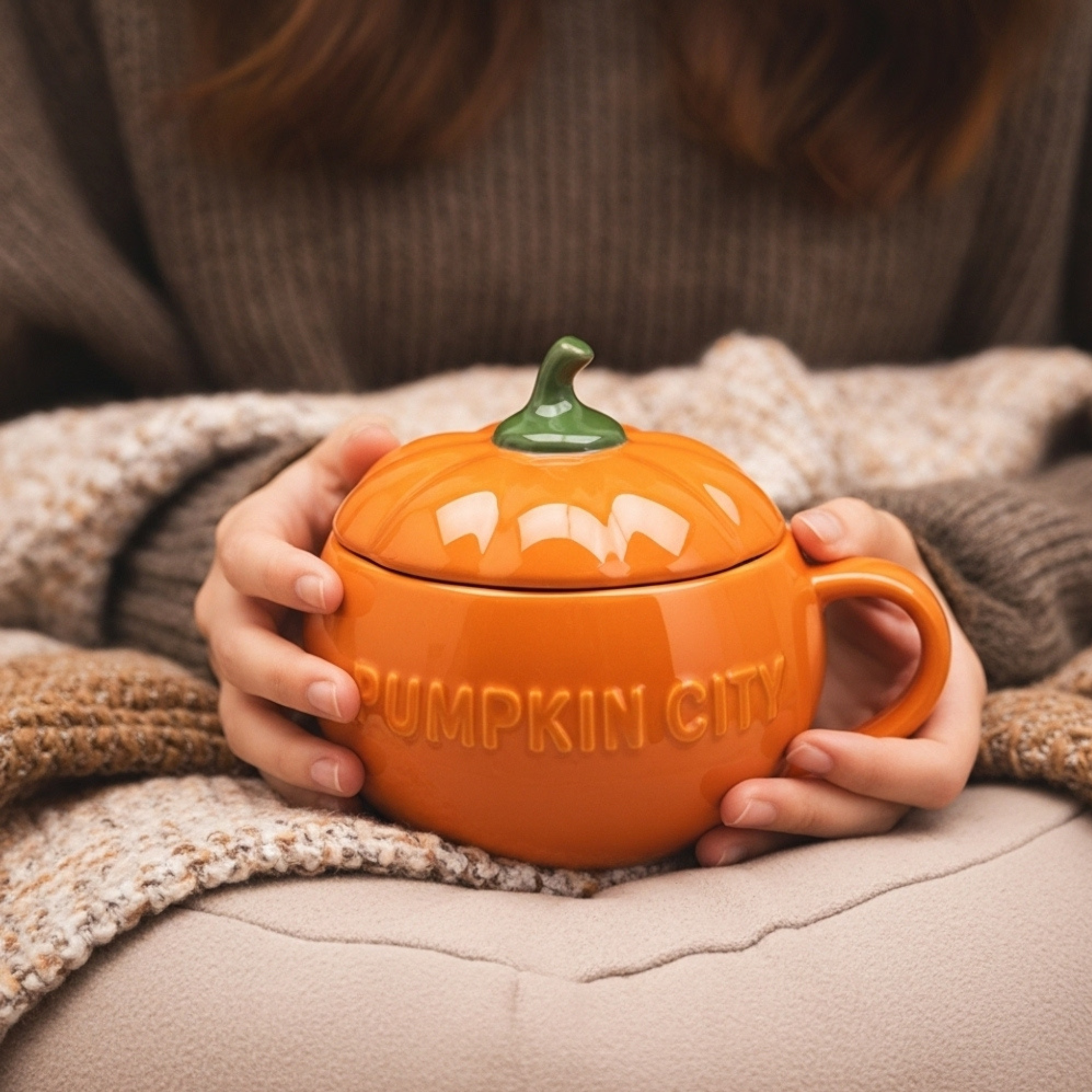 Mug Citrouille Céramique avec Couvercle – Pumpkin City