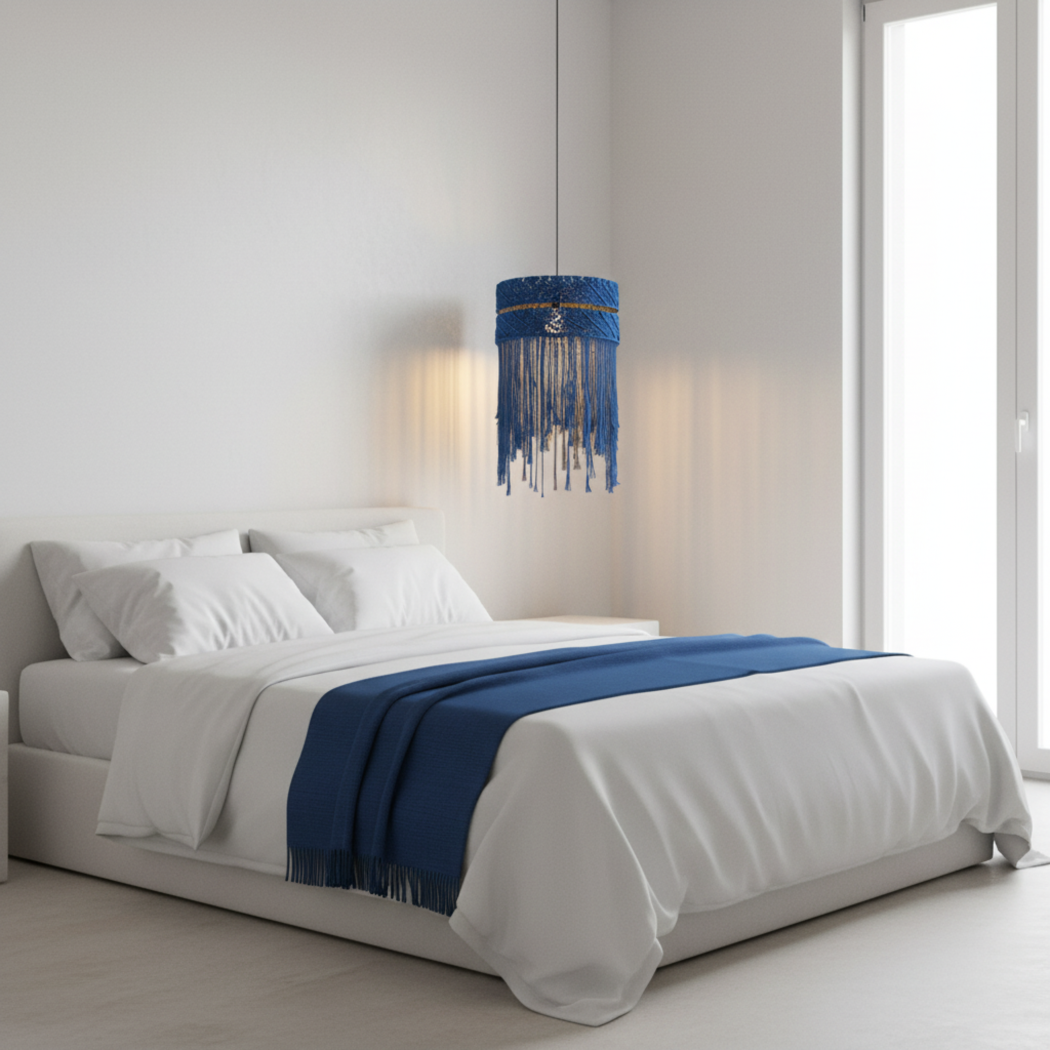 Suspension Macramé Bleu Royal | Franges Coton Bohème | Tunisie
