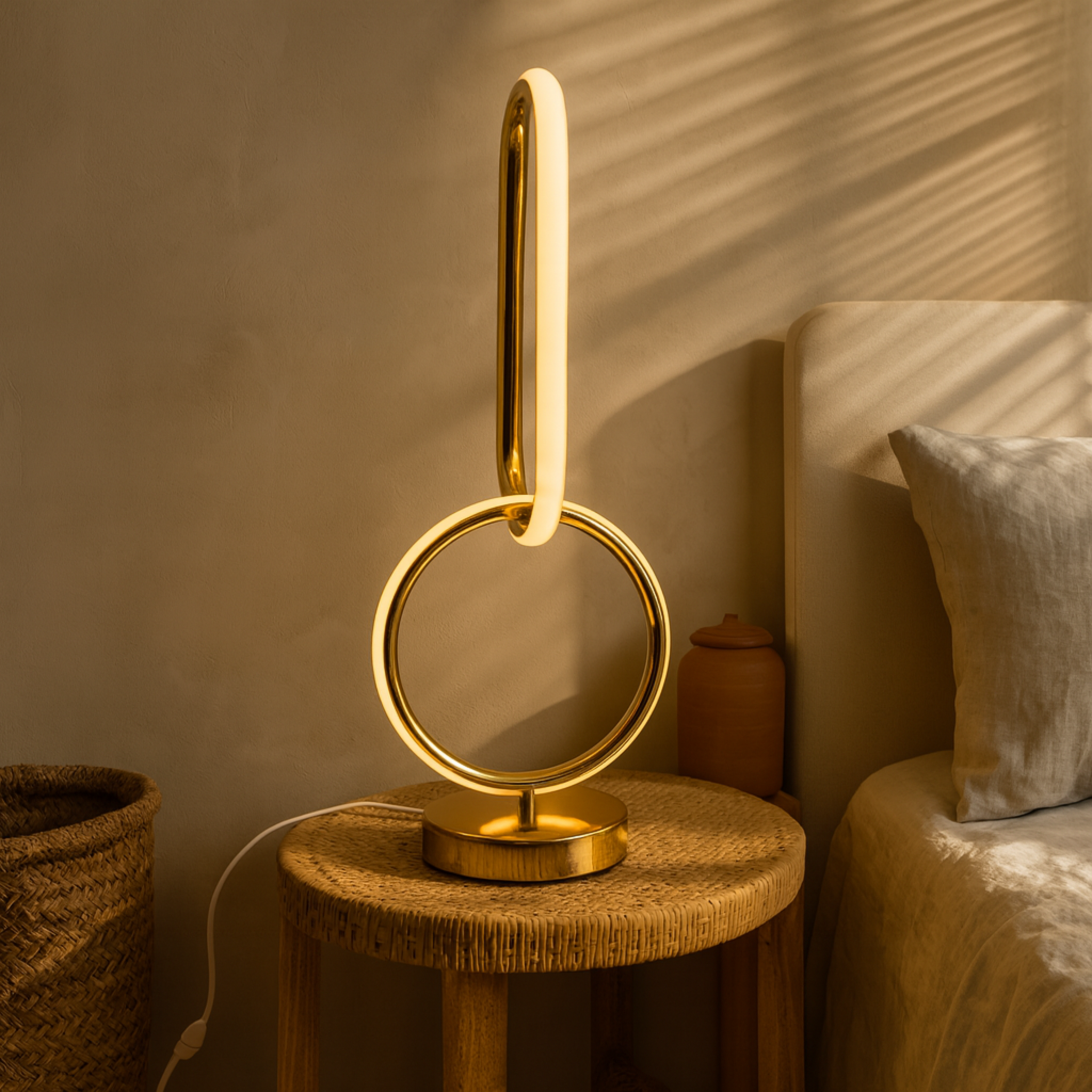 Lampe de Chevet LED Cercle Doré | Veilleuse Chambre Tunisie | Fiolla Home
