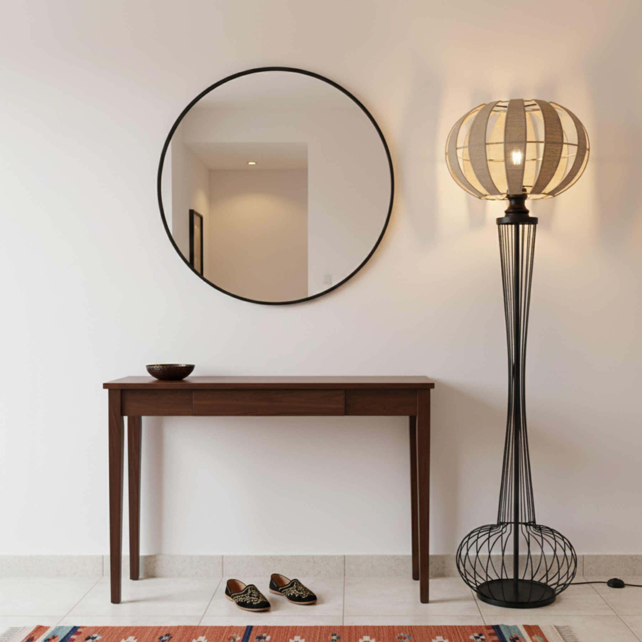 Lampadaire Design en Jute & Métal Noir | Luminaire Artisanal | Tunisie