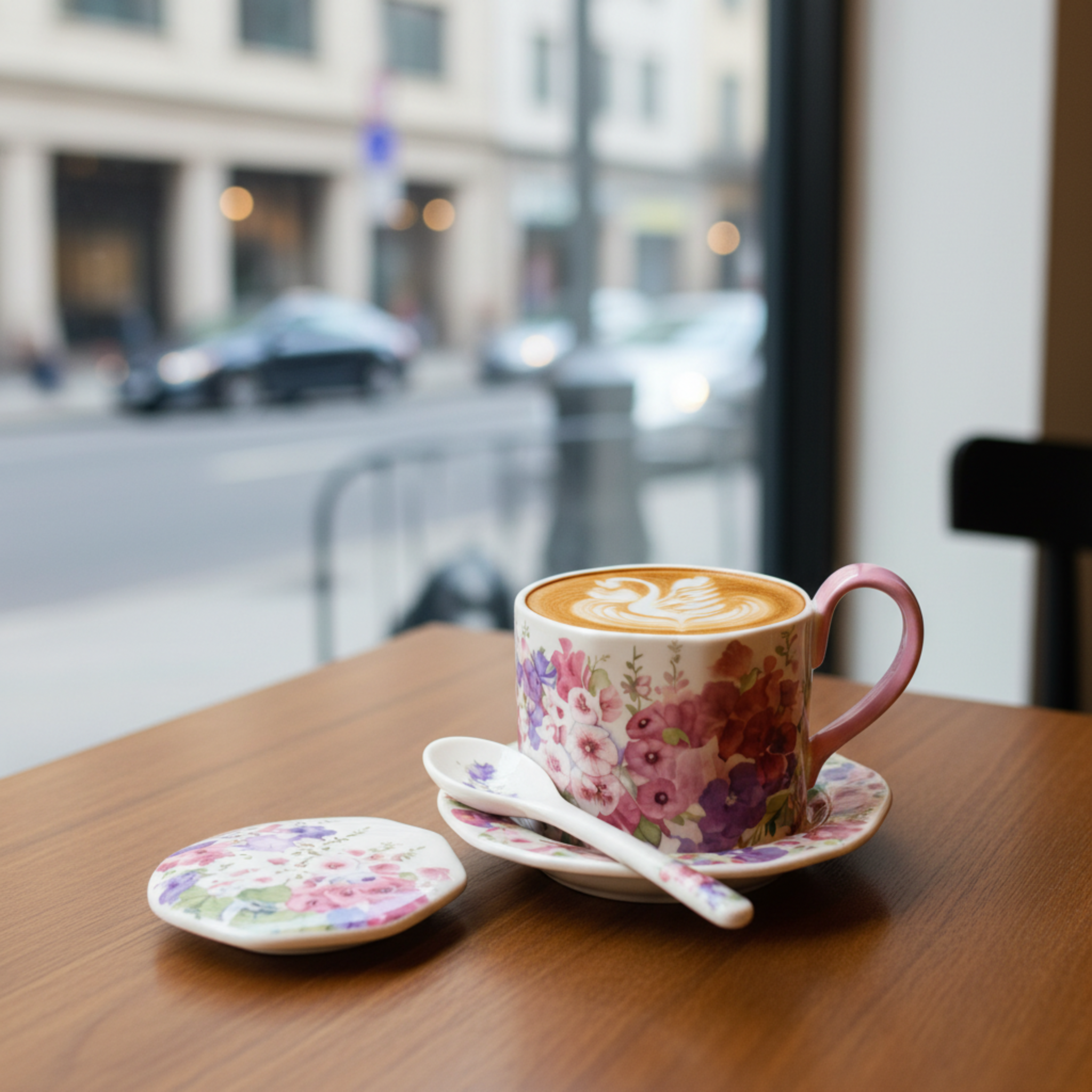 Mug Vintage Floral avec Couvercle et Cuillère – Idée Cadeau Tunisie