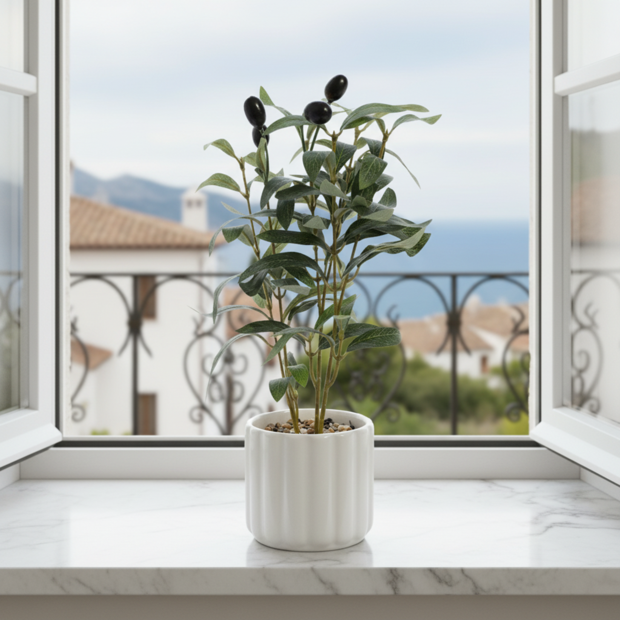 Olivier Artificiel en Pot Céramique Blanc - Déco Tunisie