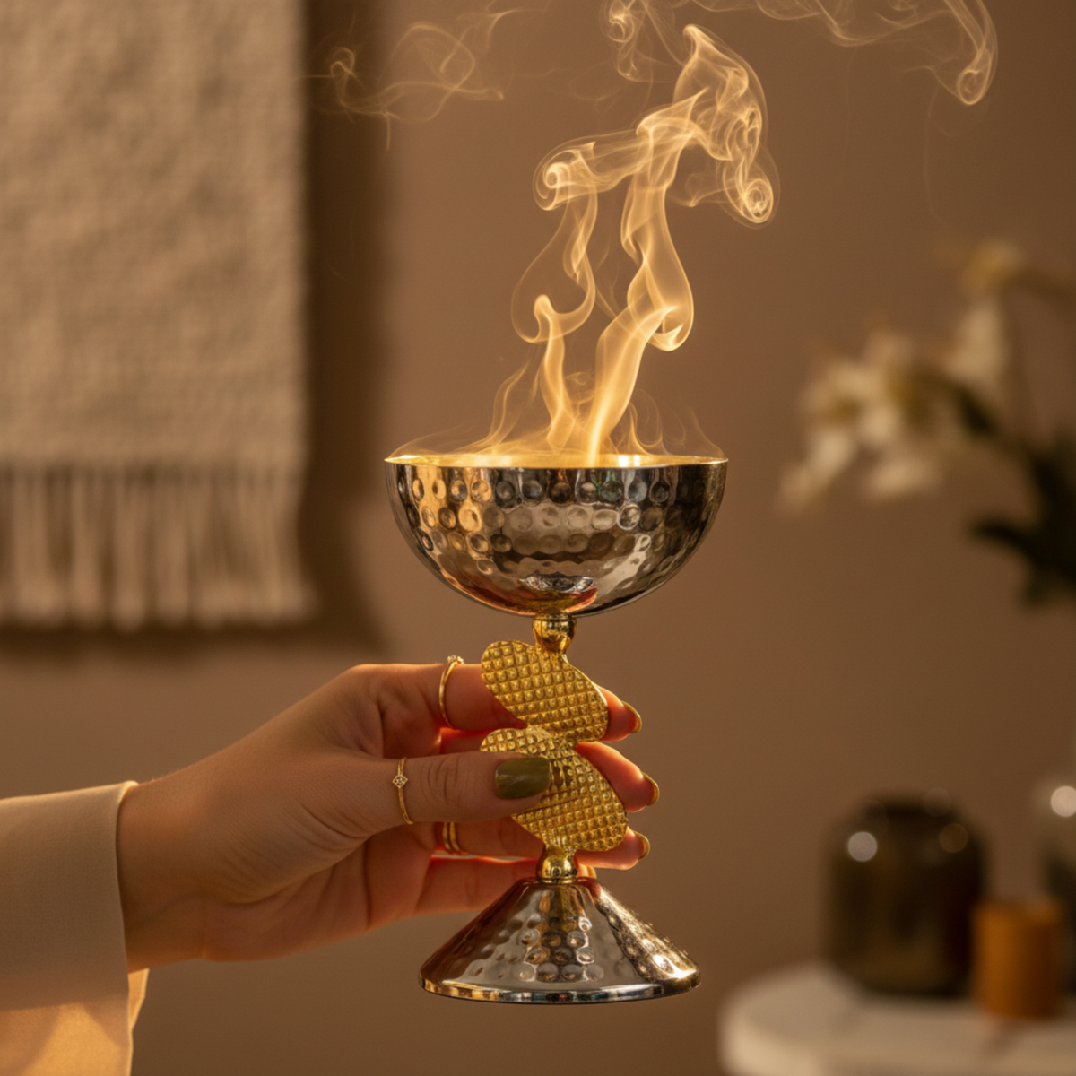 Mabkhara Prestige – Encensoir Cuivre Indien Martelé Argent & Or