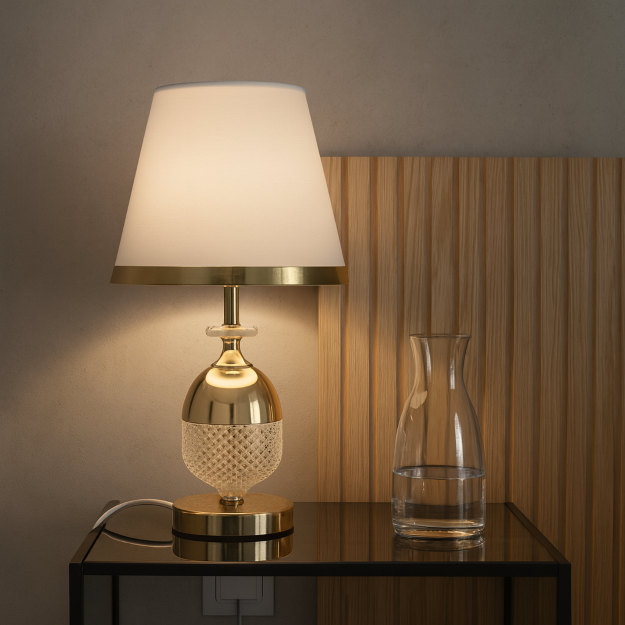 Lampe de chevet dorée en verre taillé | Veilleuse élégante | Fiolla Home