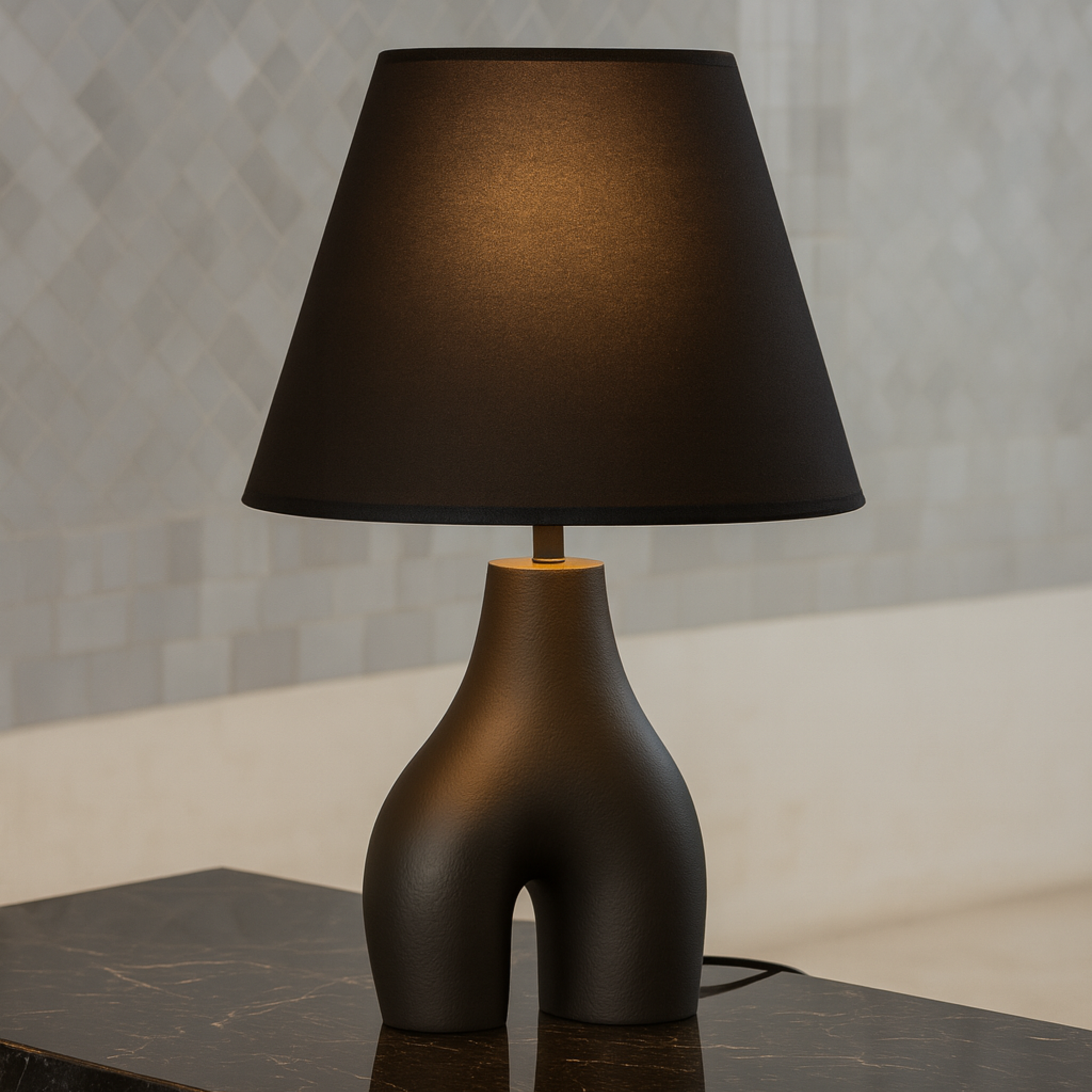 Veilleuse Sculpturale Noire Tunisie | Abat-jour Tissu | Fiolla Home