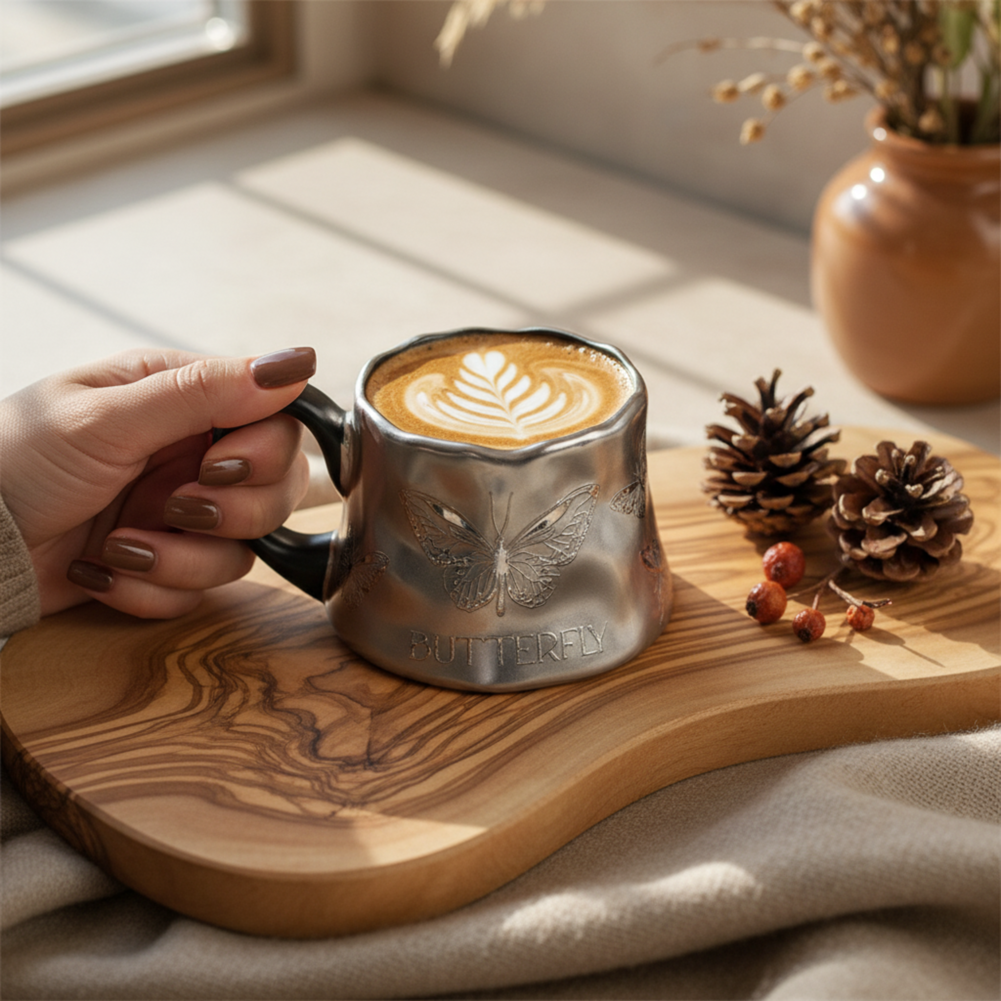 Mug Argenté Design Papillon – Tasse Vintage & Tendance