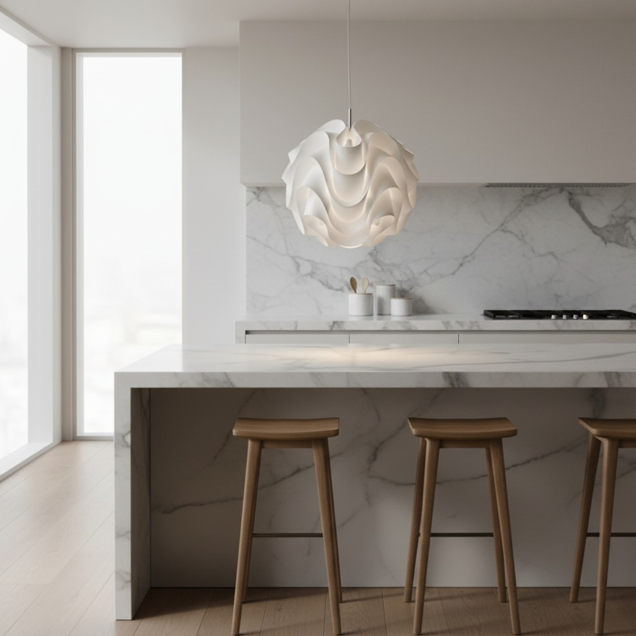 Lustre design blanc Tunisie | Suspension sculpturale | Fiolla Home