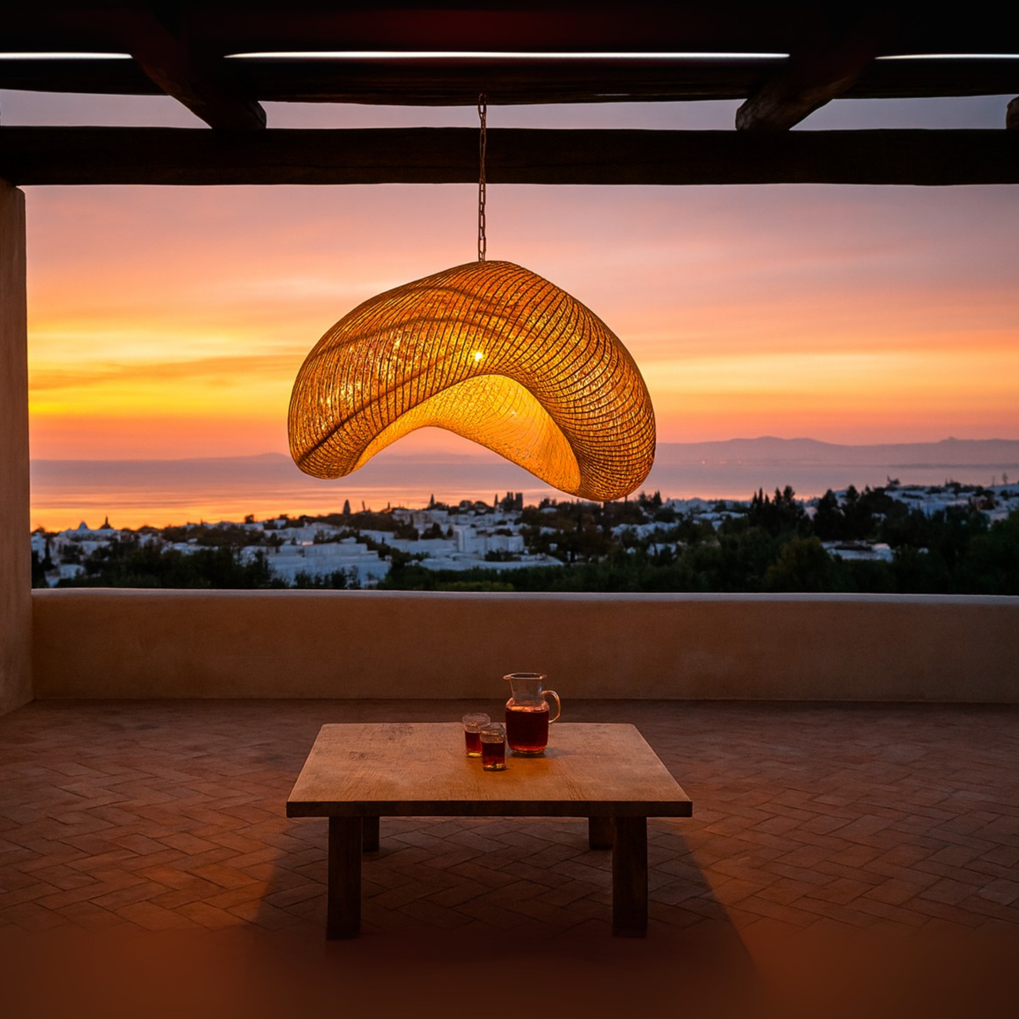 Lustre en Rotin Tressé | Suspension Artisanale | Fiolla Home Tunisie