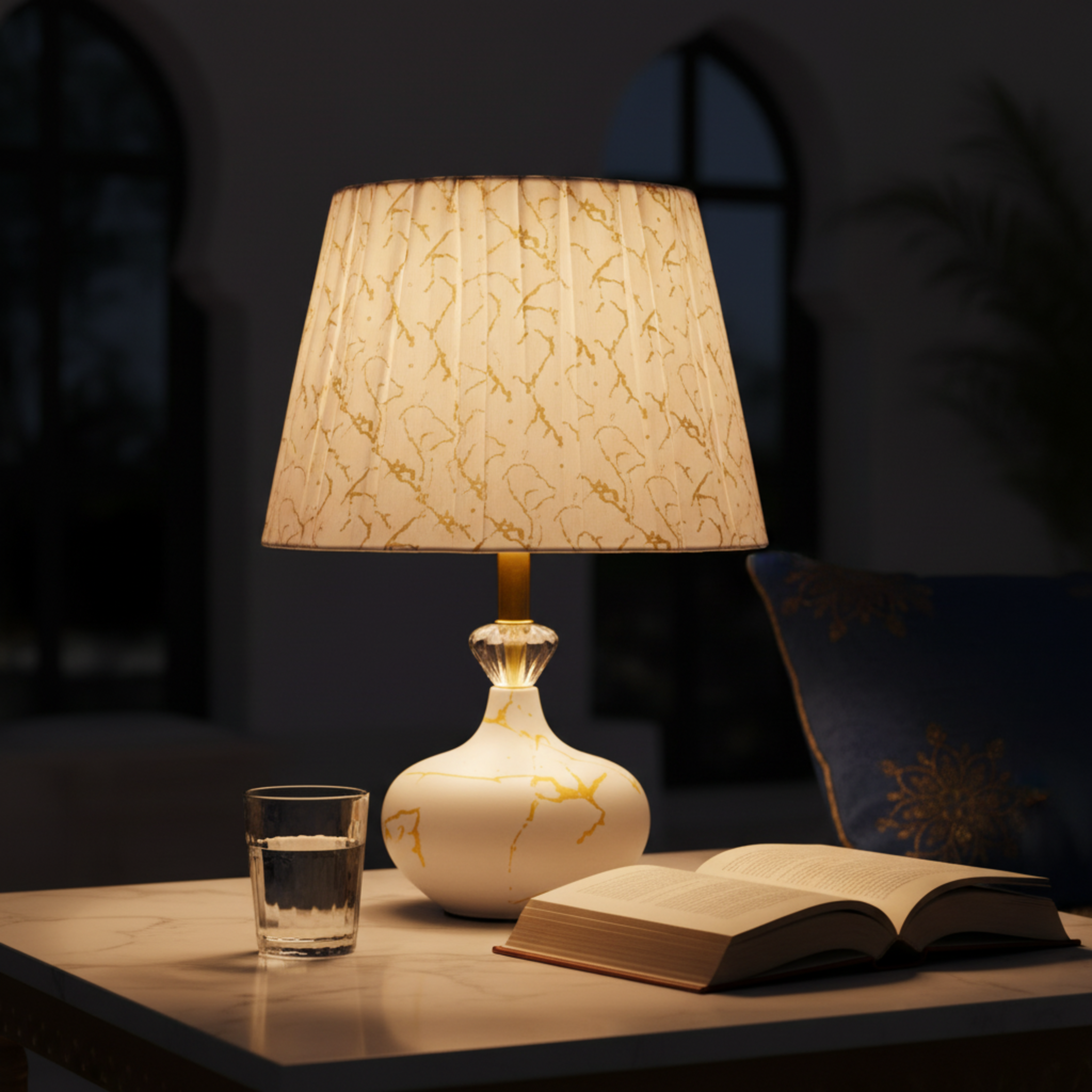 Lampe de Nuit en Marbre Doré – Raffinement et Ambiance Apaisante