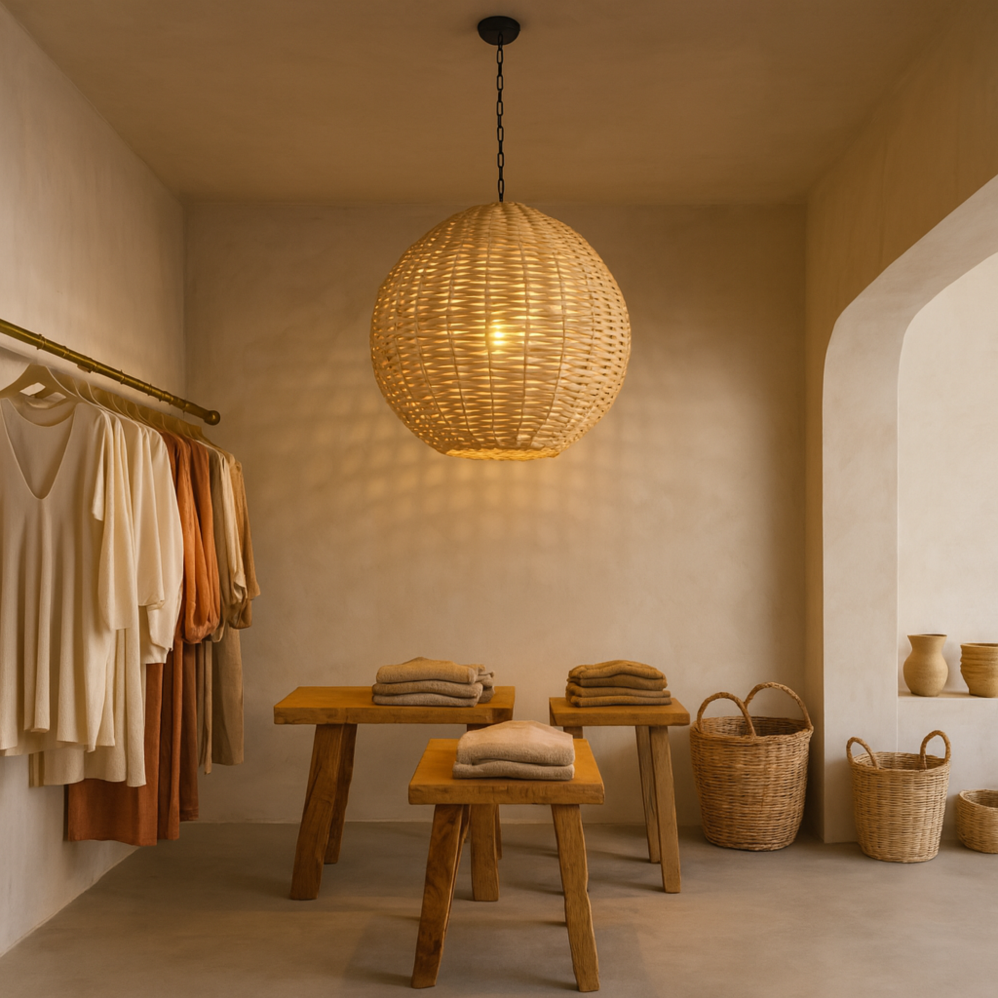 Lustre en rotin boule | Halo 360°, style naturel | Fiolla Home
