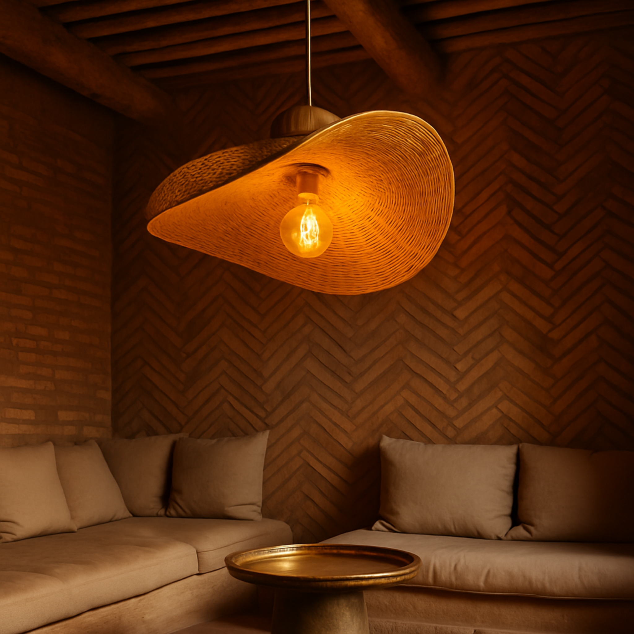 Lustre rotin industriel Tunisie | Forme asymétrique | Fiolla Home