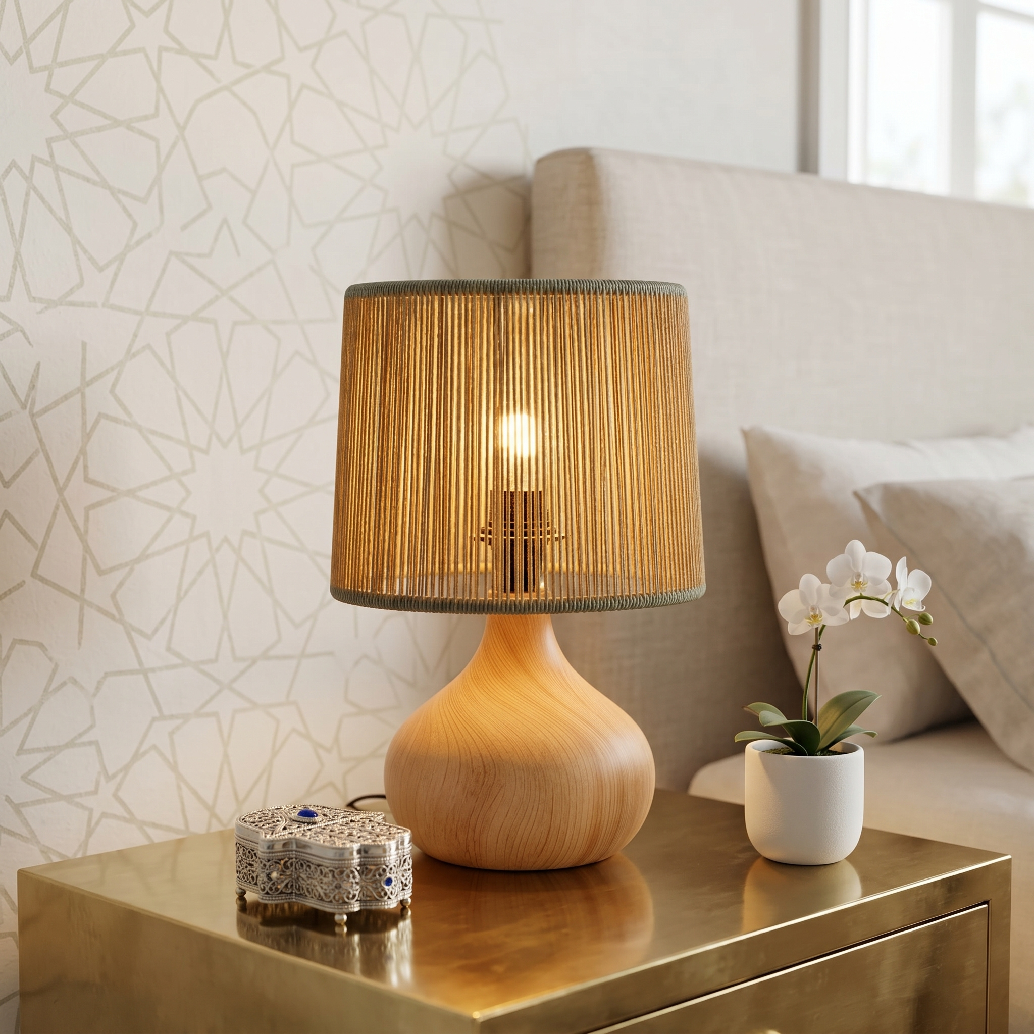 Lampe à Poser Boho | Design Jute & Bois Fait Main | Fiolla Home
