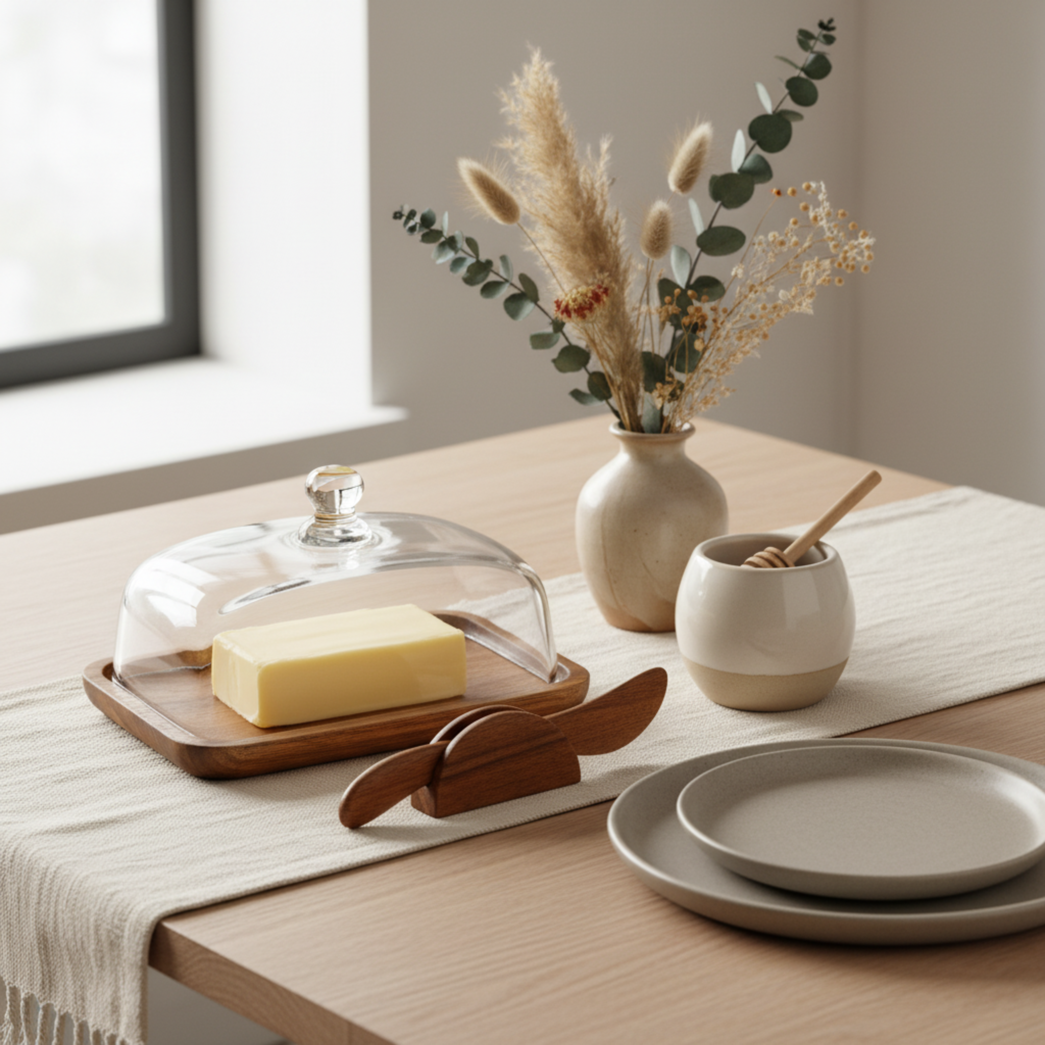 Beurrier Design en Bois d'Acacia & Tartineur Inclus - Tunisie