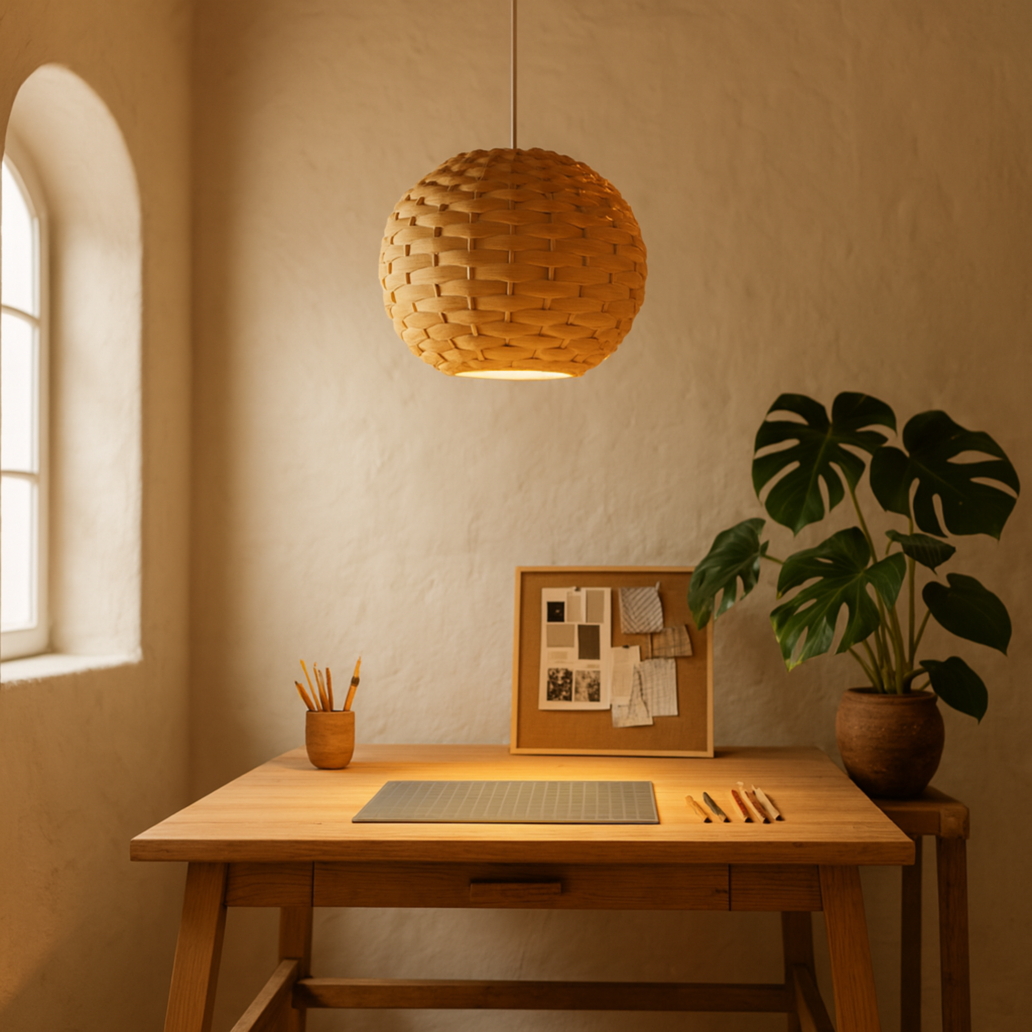 Suspension en Rotin Industriel Tressé | Luminaire Globe | Fiolla Home Tunisie