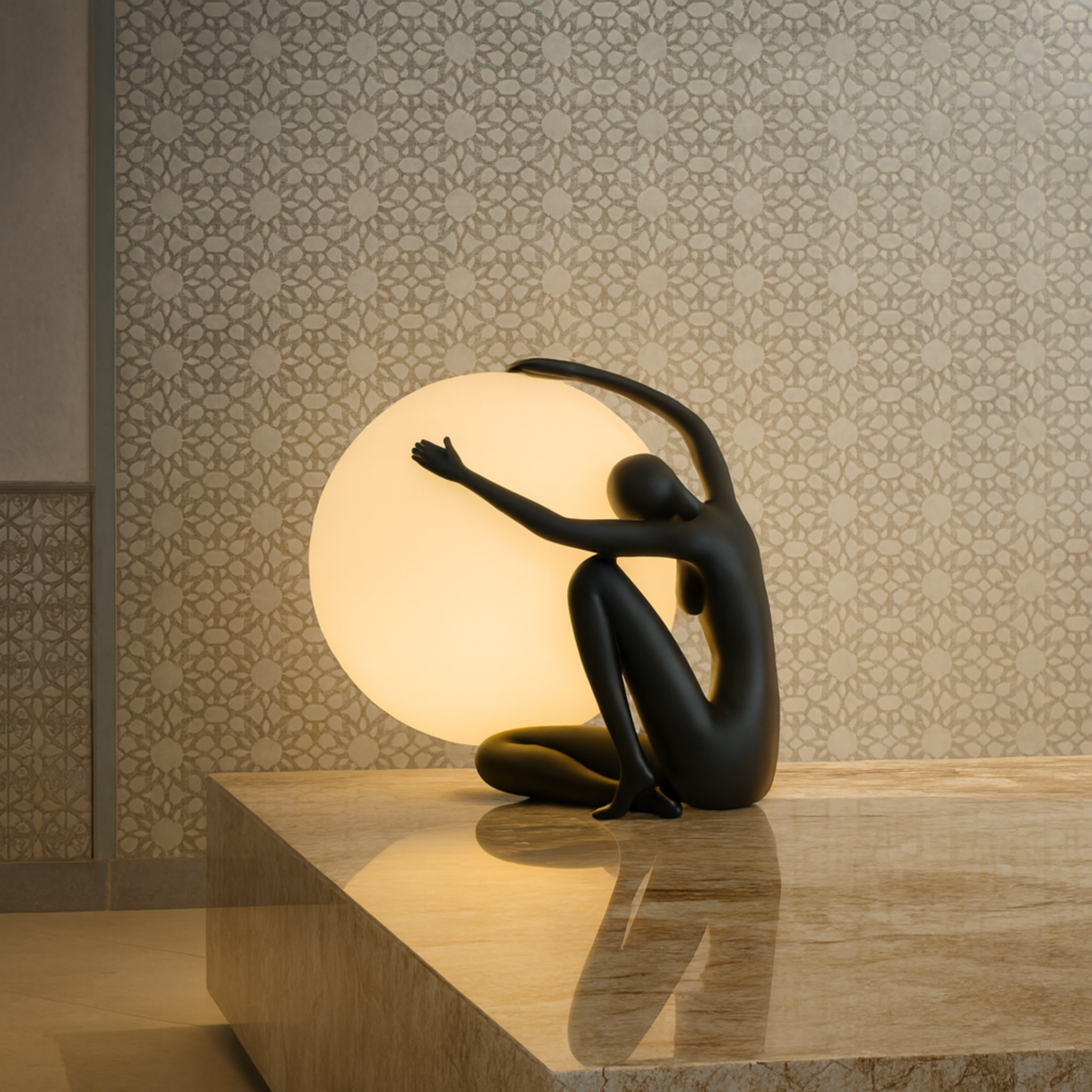Lampe à Poser Designer | Statue Femme & Globe | Fiolla Home Tunisie